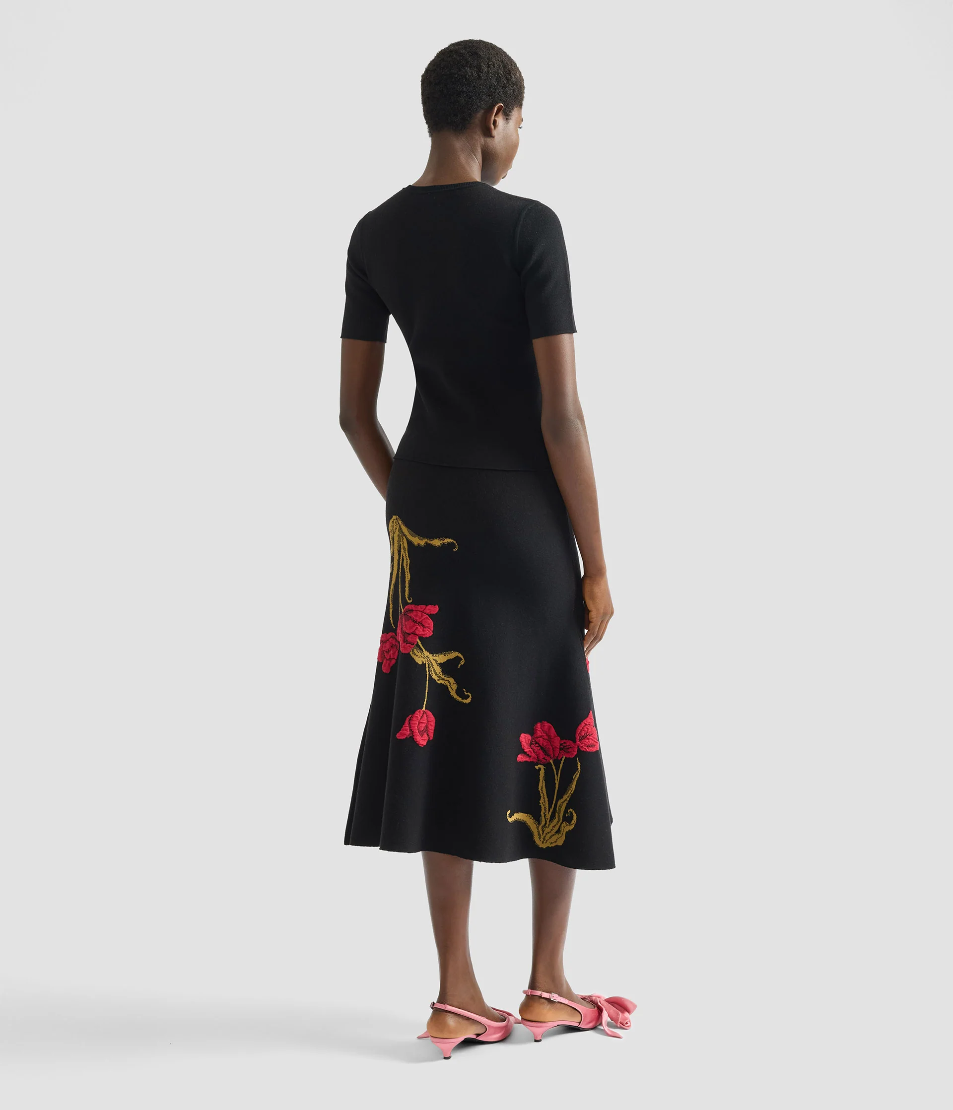 Floral Jacquard A Line Knit Skirt - Image 3
