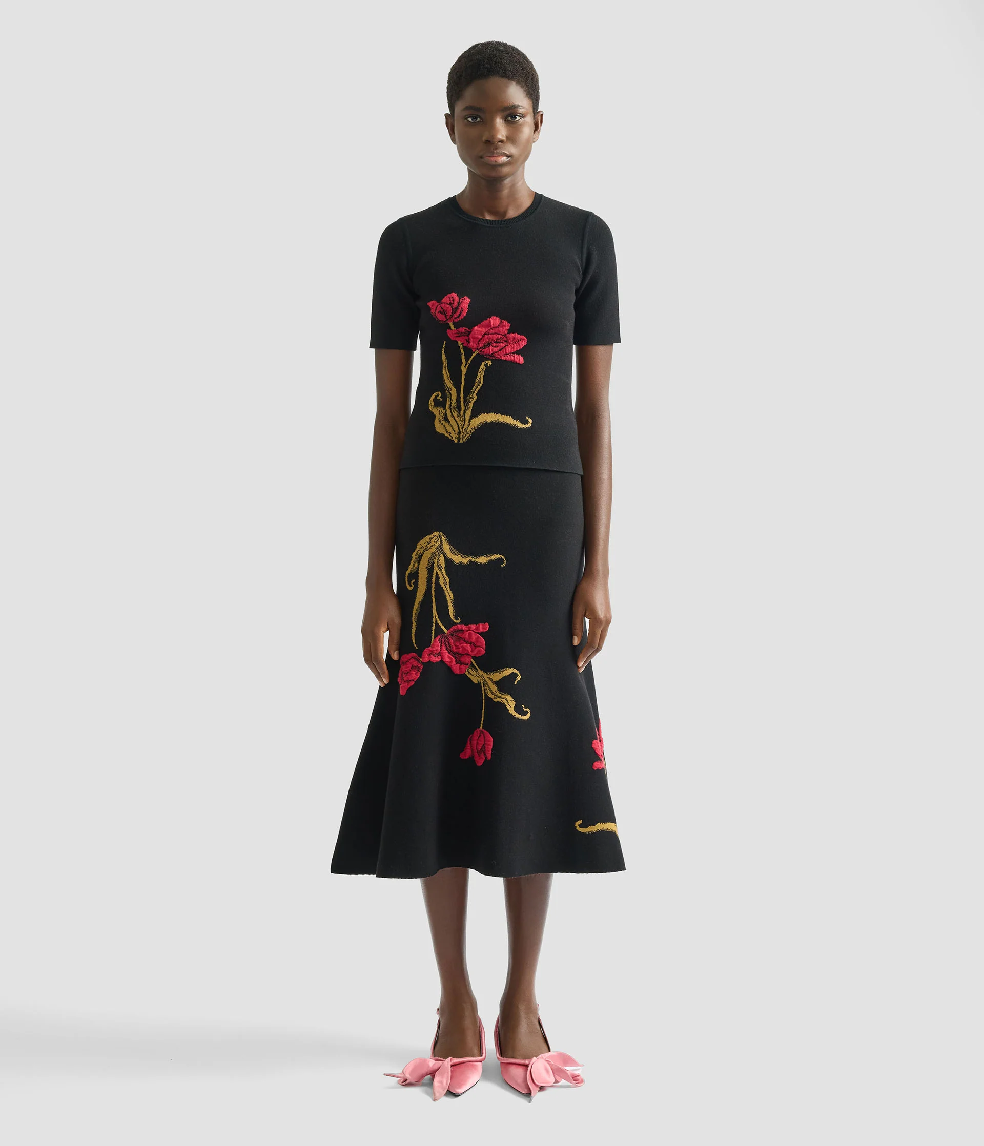Floral Jacquard A Line Knit Skirt - Image 4