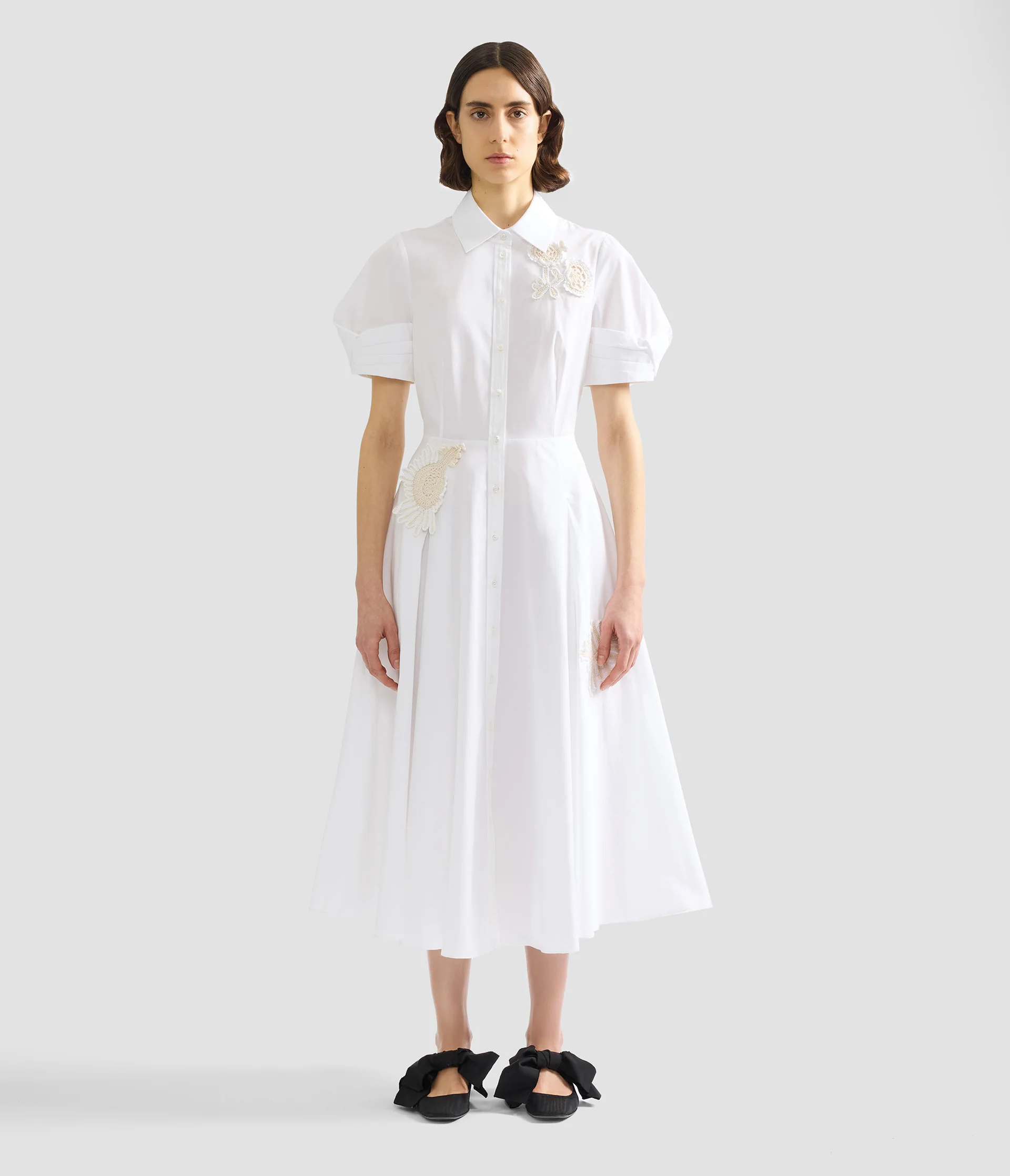 Appliqué Cotton Midi Shirt Dress - Image 3