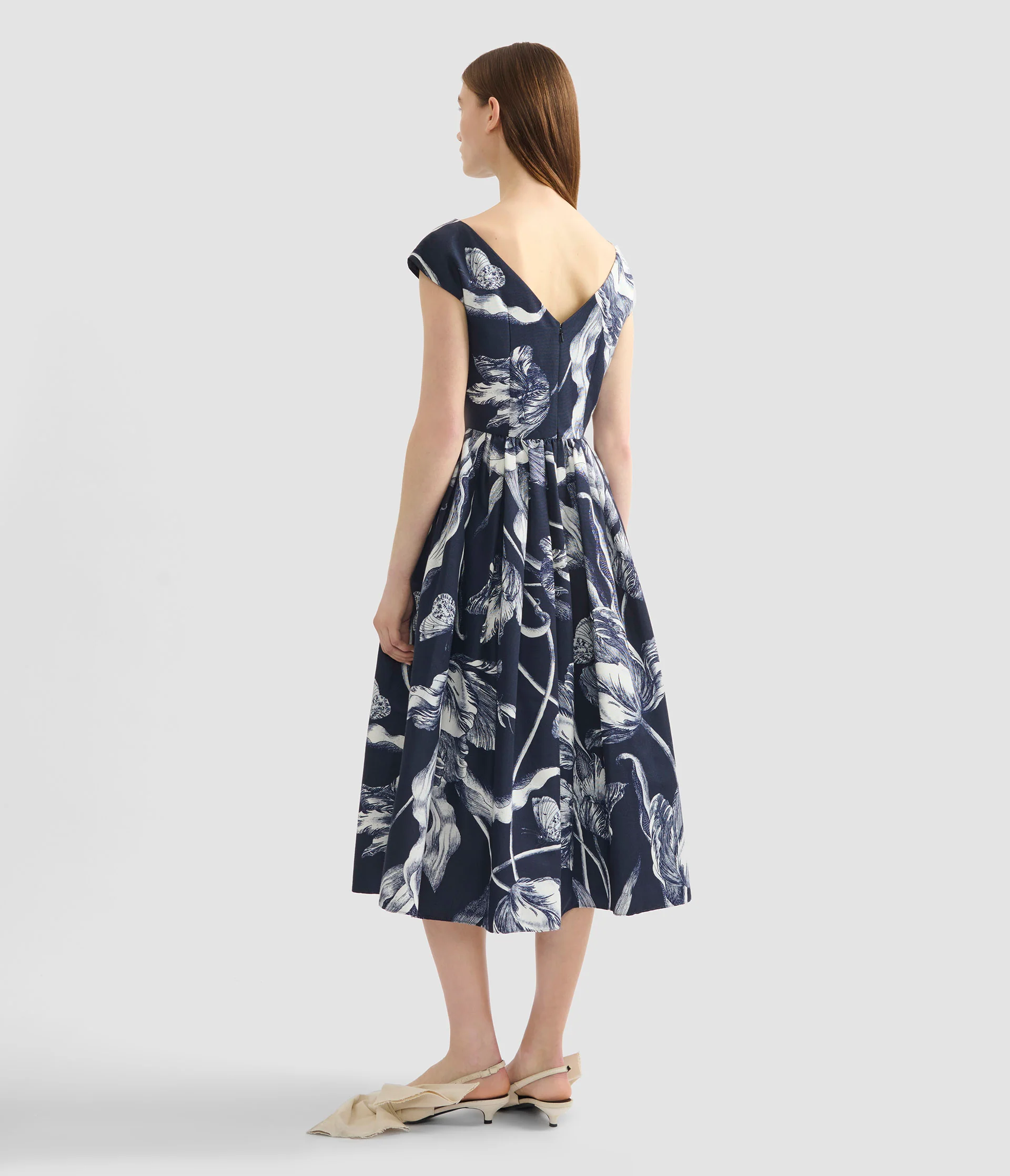 Floral Print Cotton Faille Sleeveless Midi Dress - Image 3
