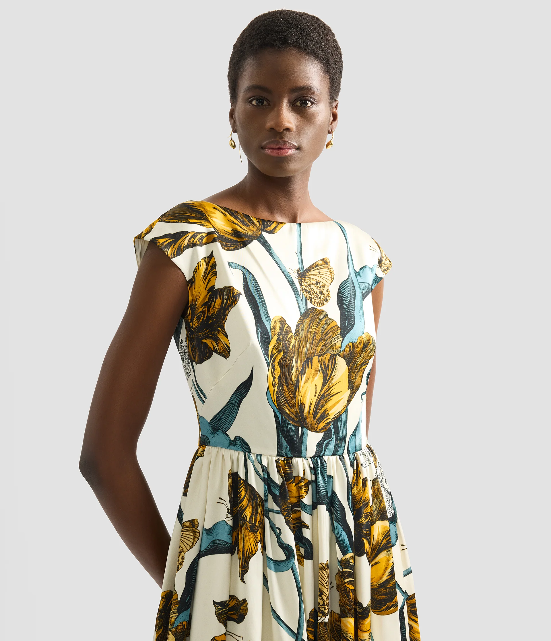 Floral Print Duchess Sleeveless Midi Dress - Image 4