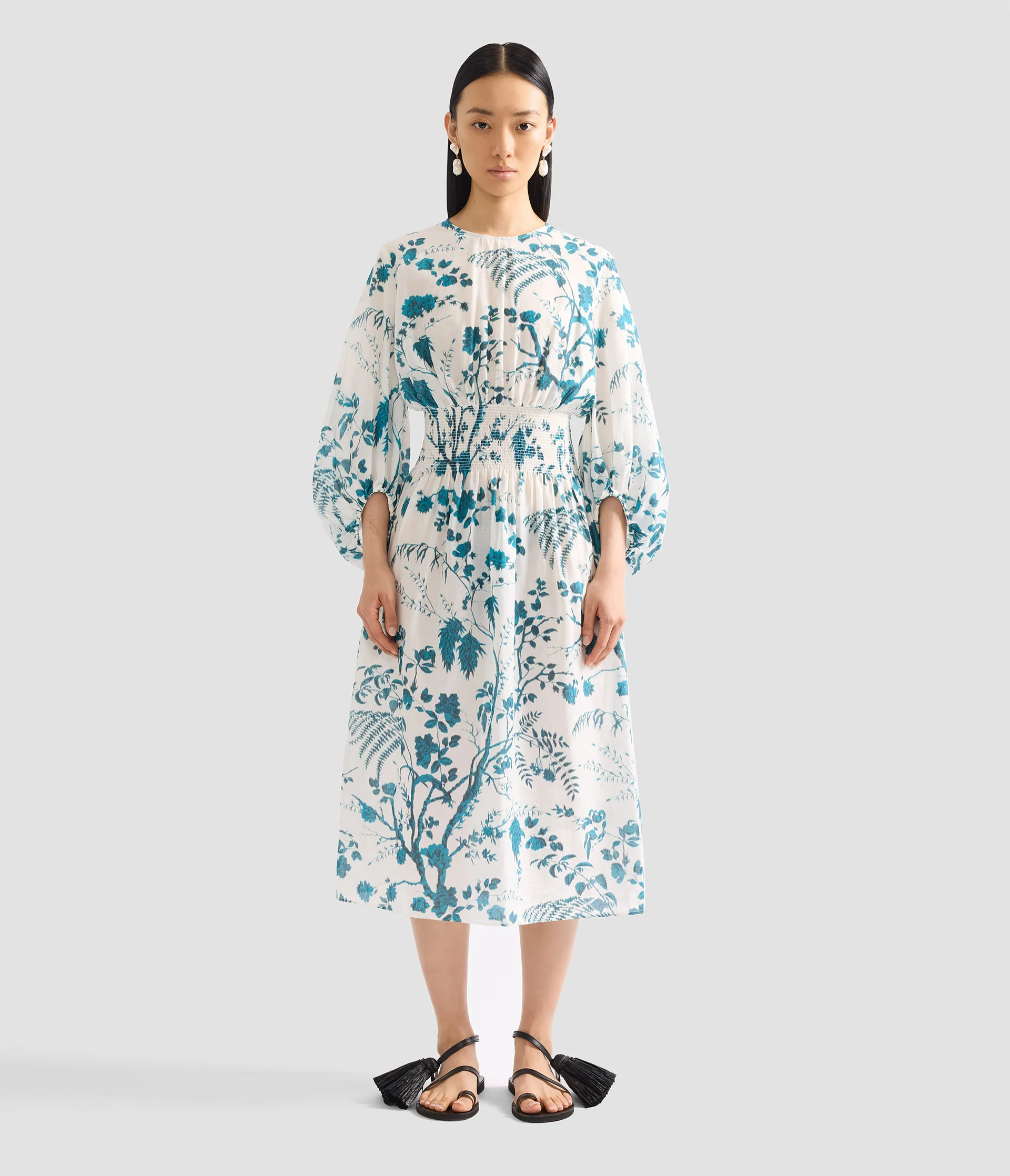 Botanical Print Cotton Linen Midi Dress - Image 4