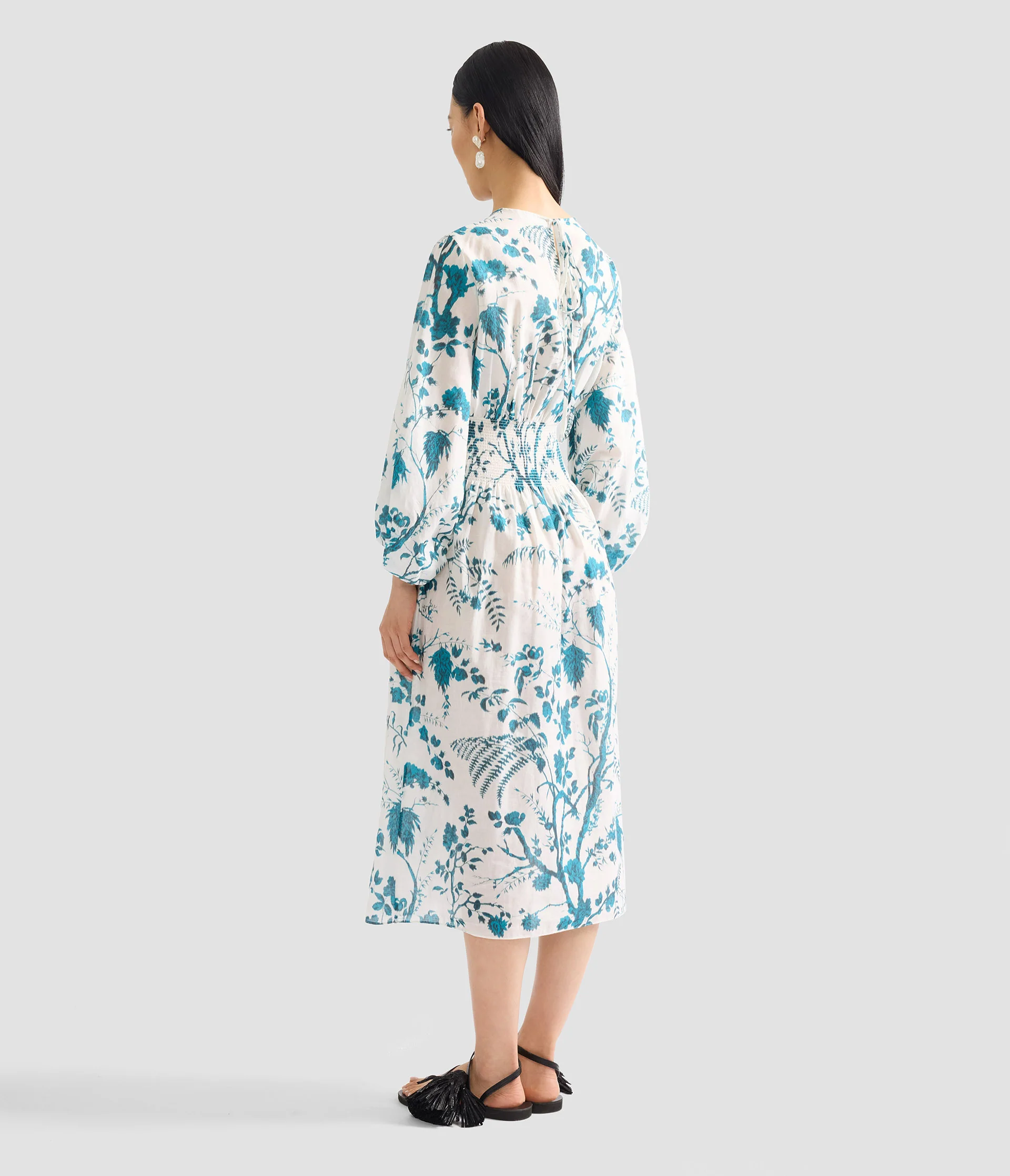 Botanical Print Cotton Linen Midi Dress - Image 5