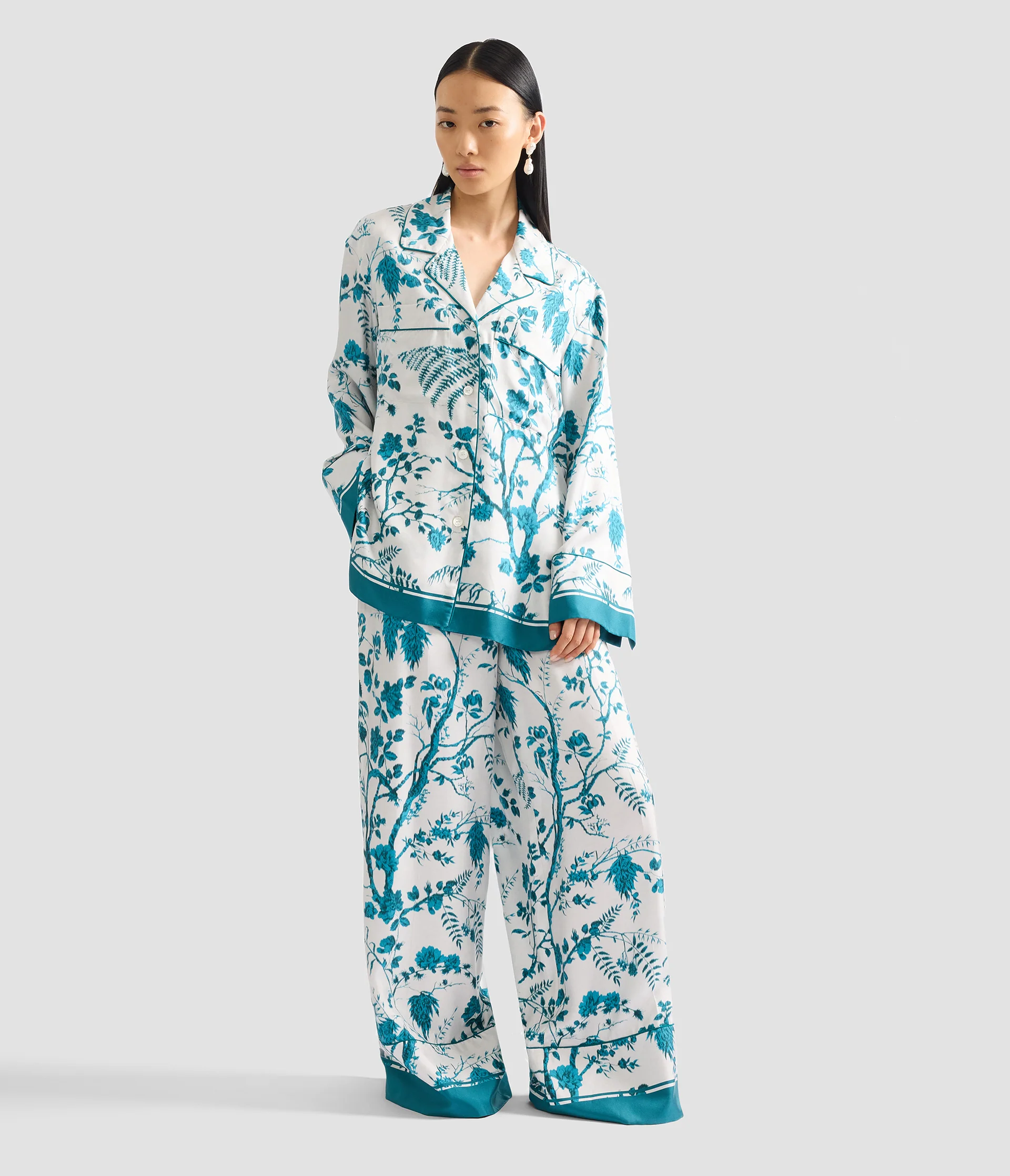 Botanical Print Silk Twill Pyjama Shirt - Image 2