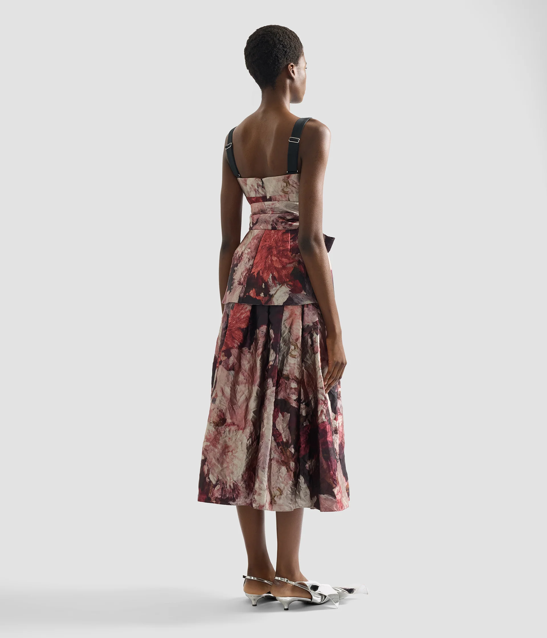 Floral Print Textured Satin Midi Dress - Image 3