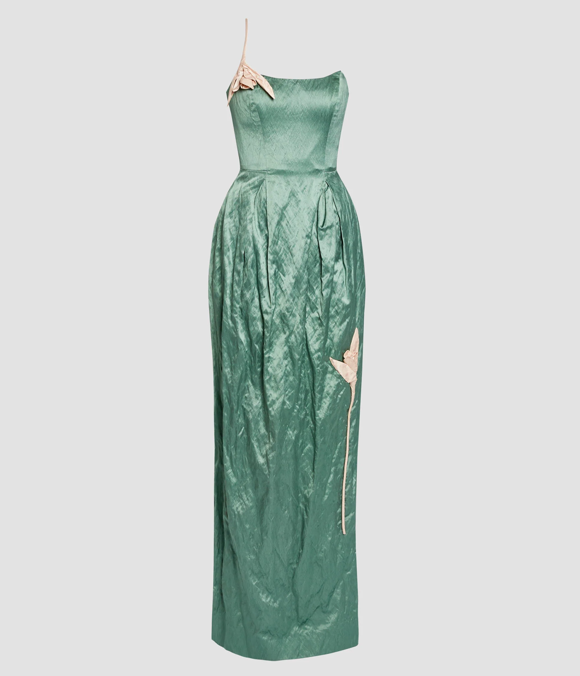 Embroidered Textured Satin Sleeveless Gown