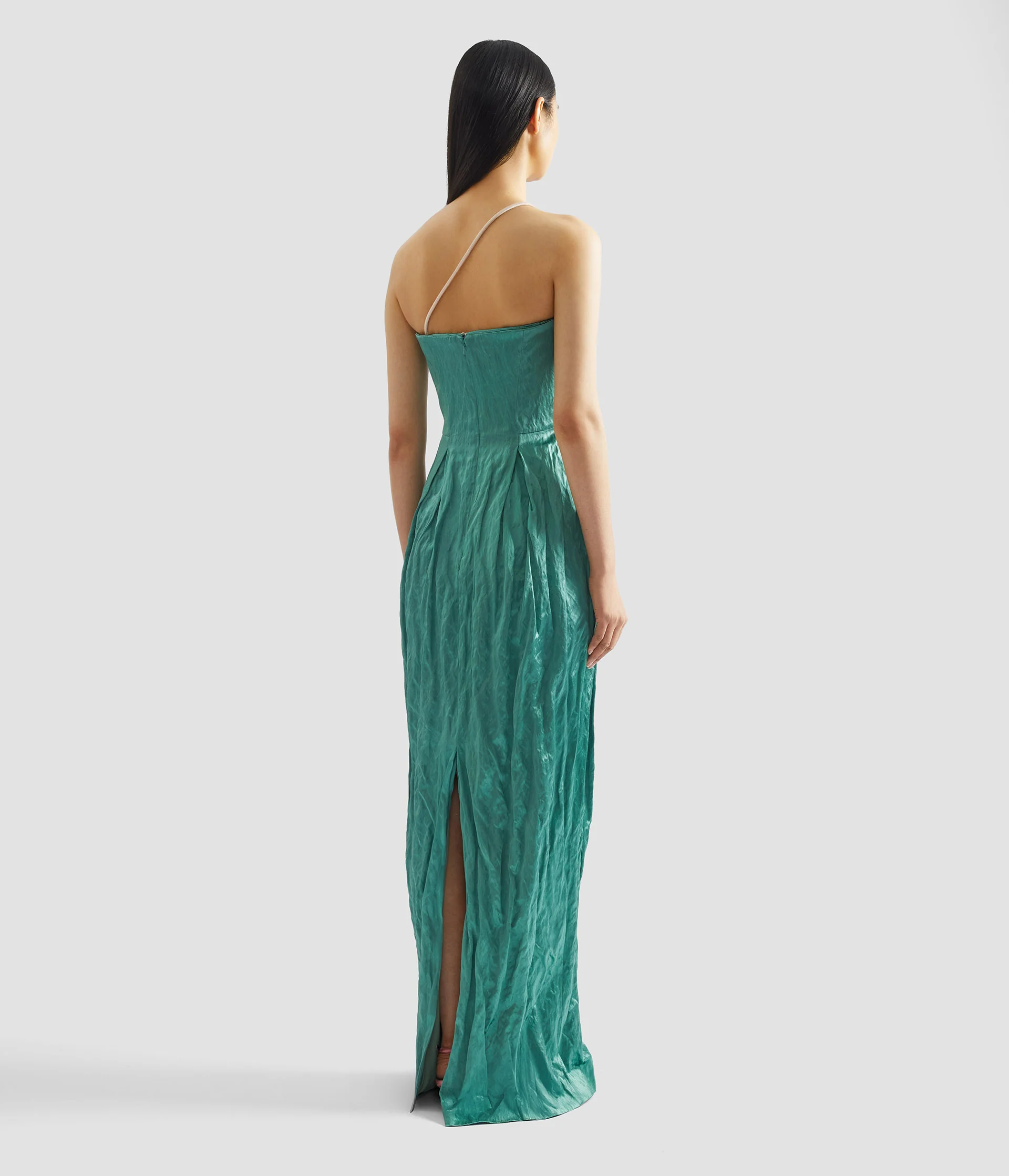 Embroidered Textured Satin Sleeveless Gown - Image 3