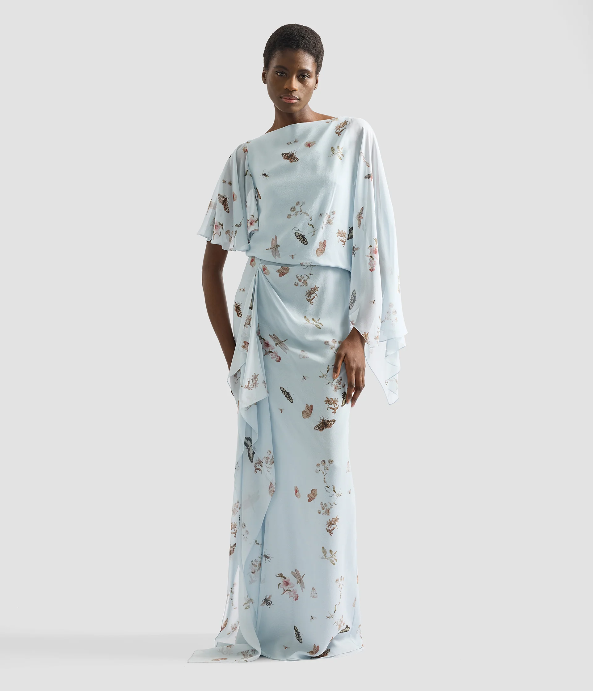 Printed Silk Voile Short Sleeve Gown - Image 2