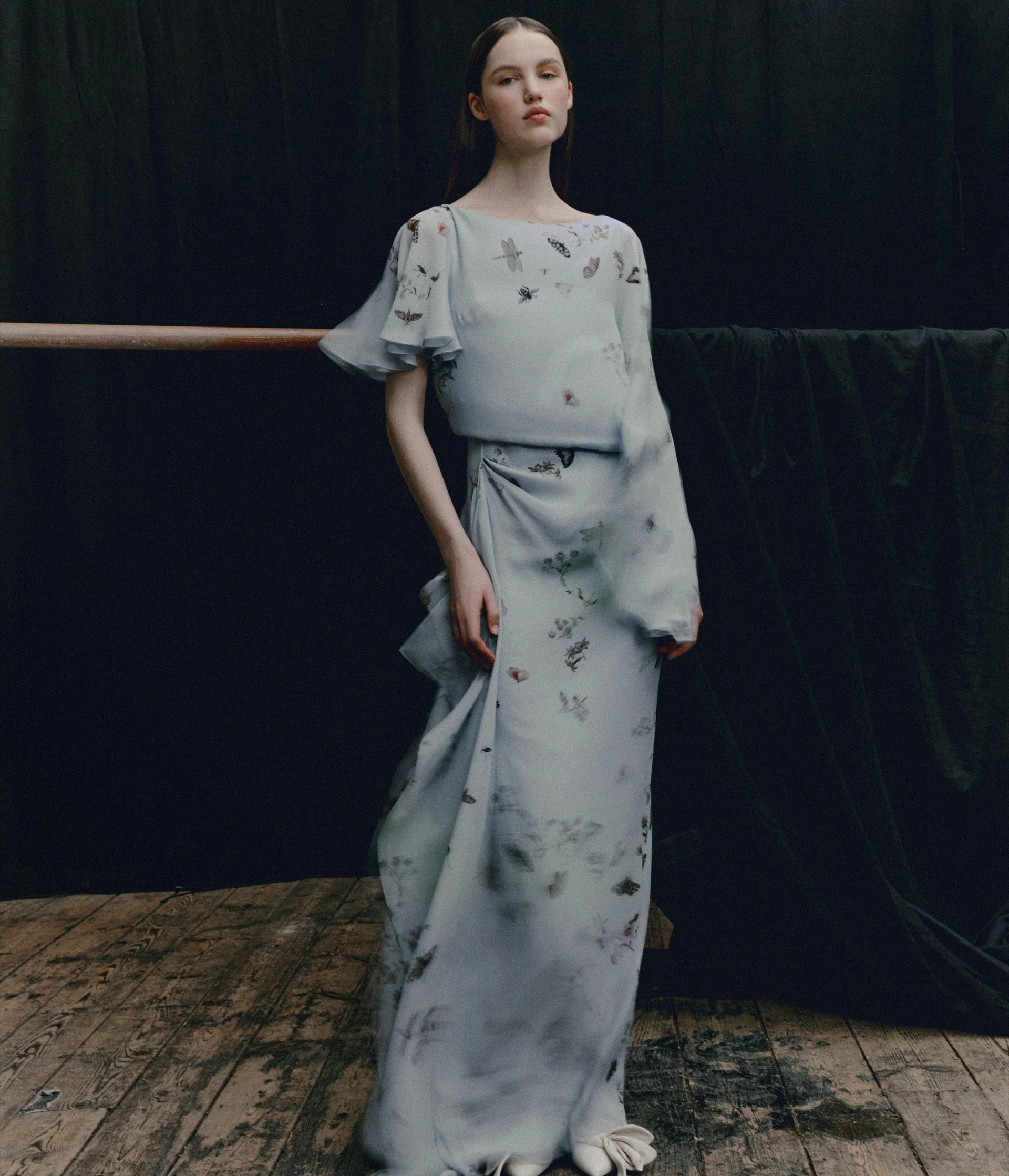 Printed Silk Voile Short Sleeve Gown - Image 6