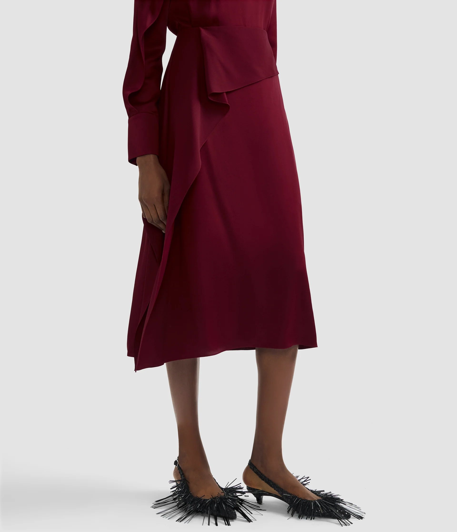 Satin Cady Draped Midi Skirt - Image 5