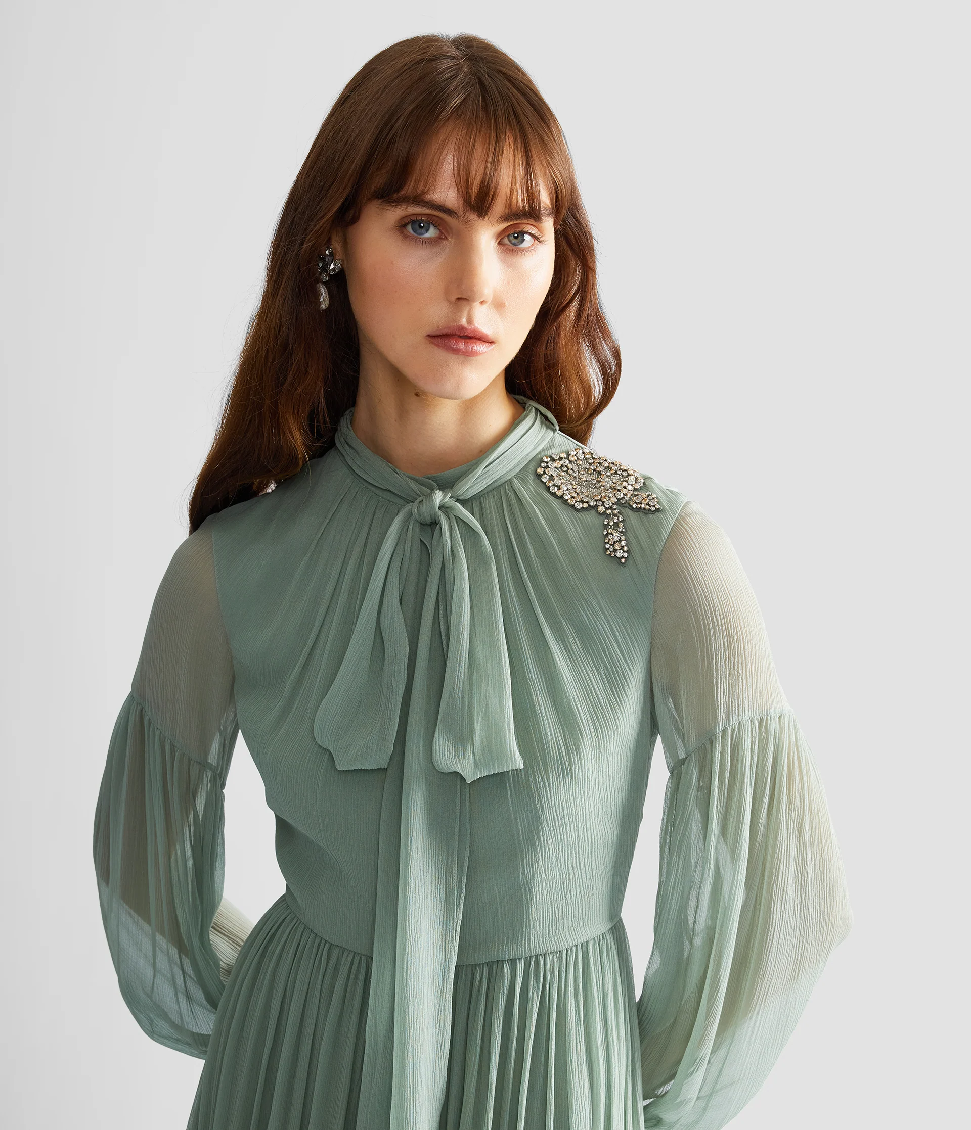 Embellished Silk Creponne Long Sleeve Gown - Image 4