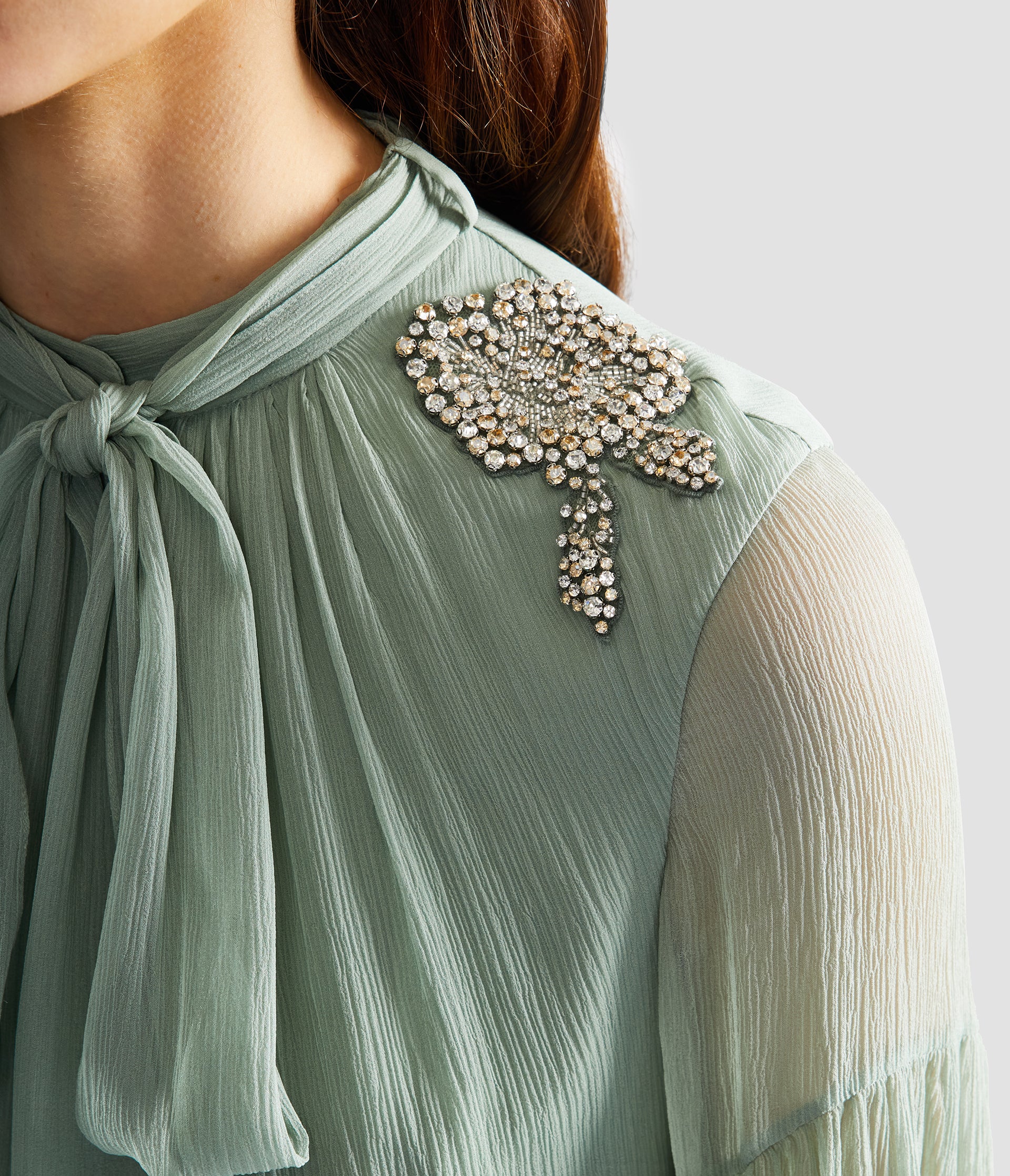 Embellished Silk Creponne Long Sleeve Gown - Image 5
