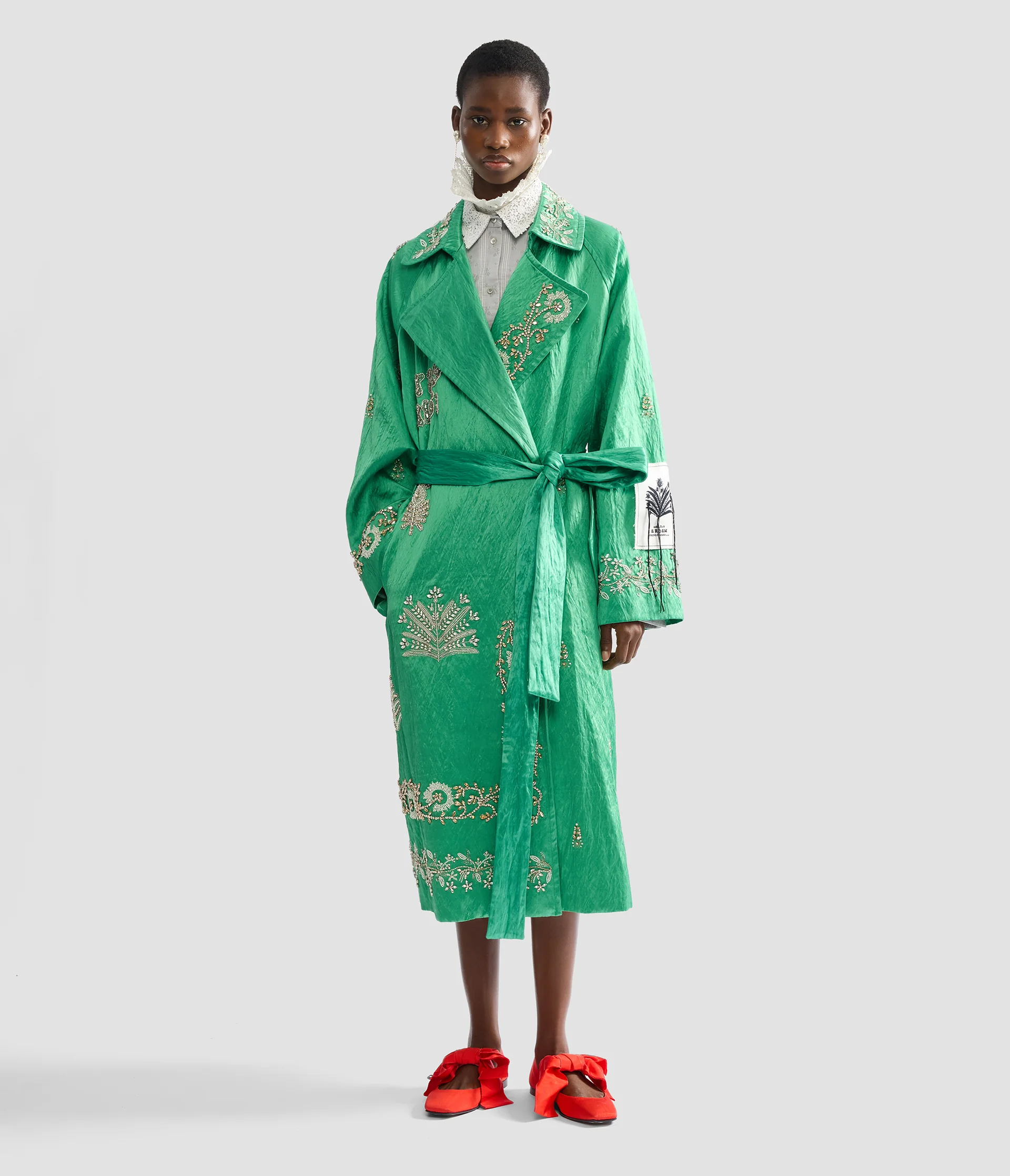 Embellished Textured Satin Trench Coat - Image 2