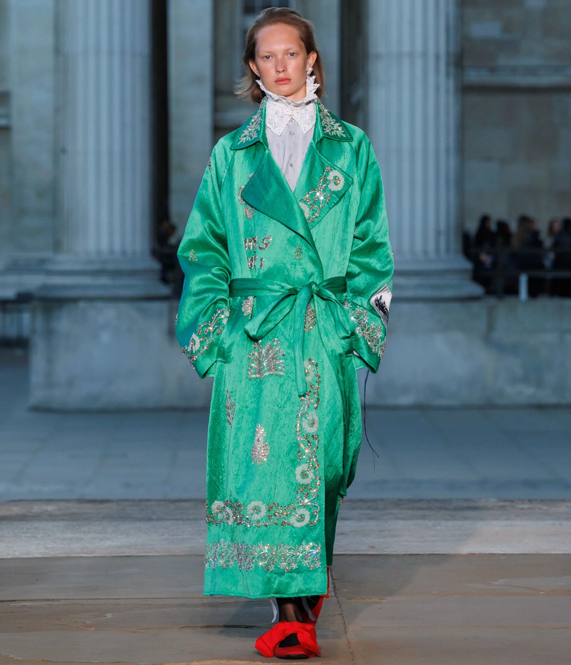 Embellished Textured Satin Trench Coat - Image 3
