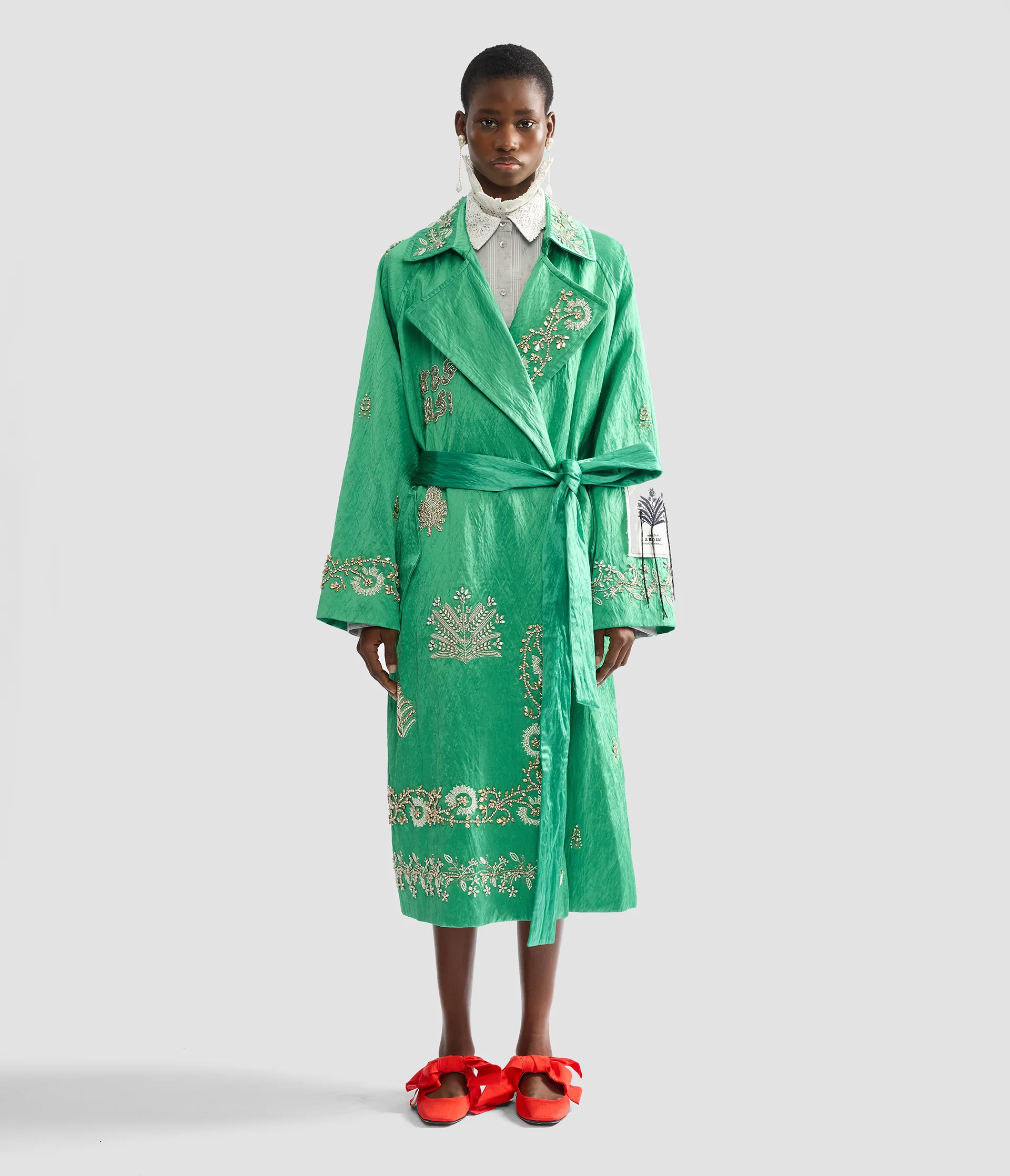 Embellished Textured Satin Trench Coat - Image 5