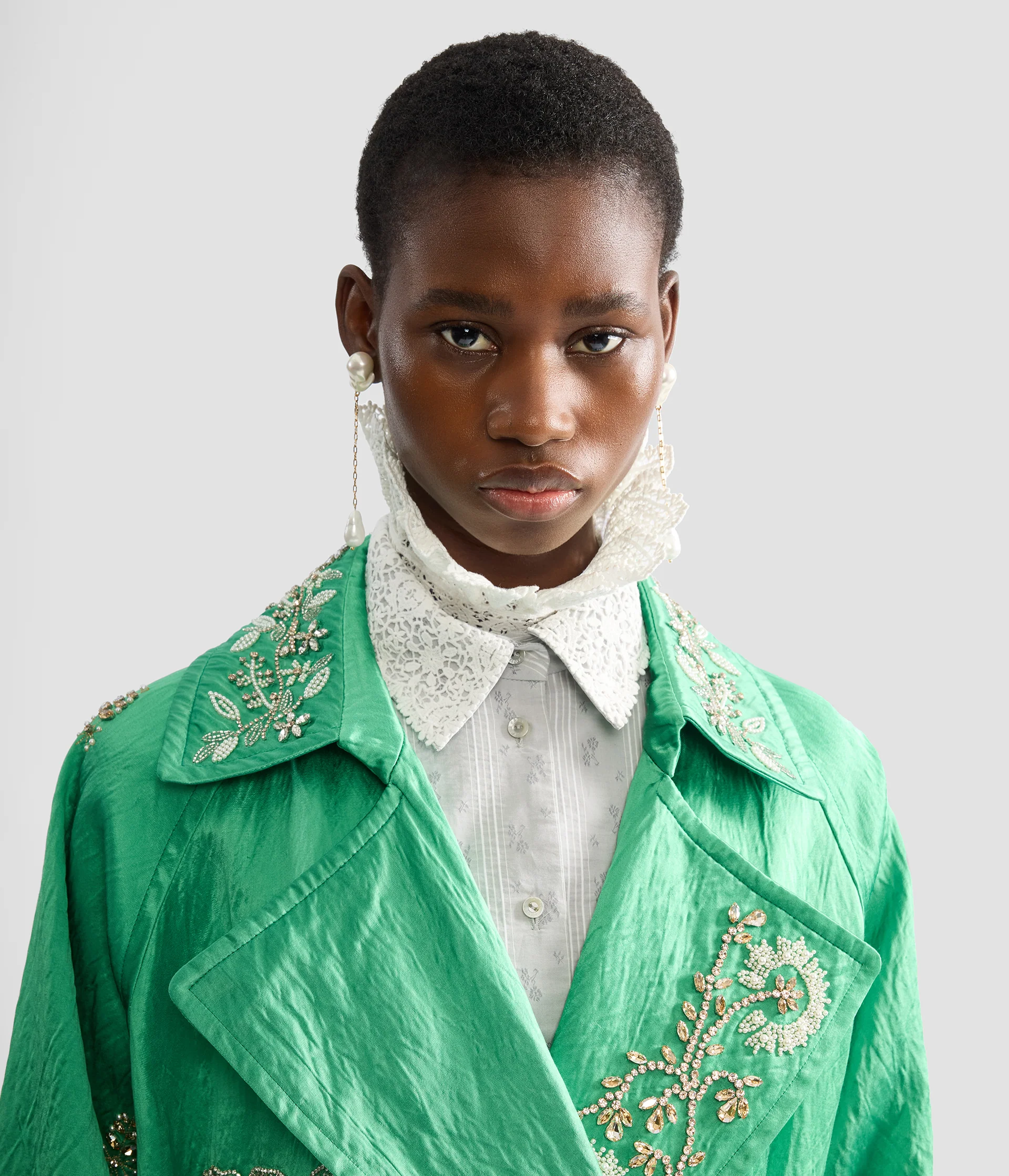 Embellished Textured Satin Trench Coat - Image 6