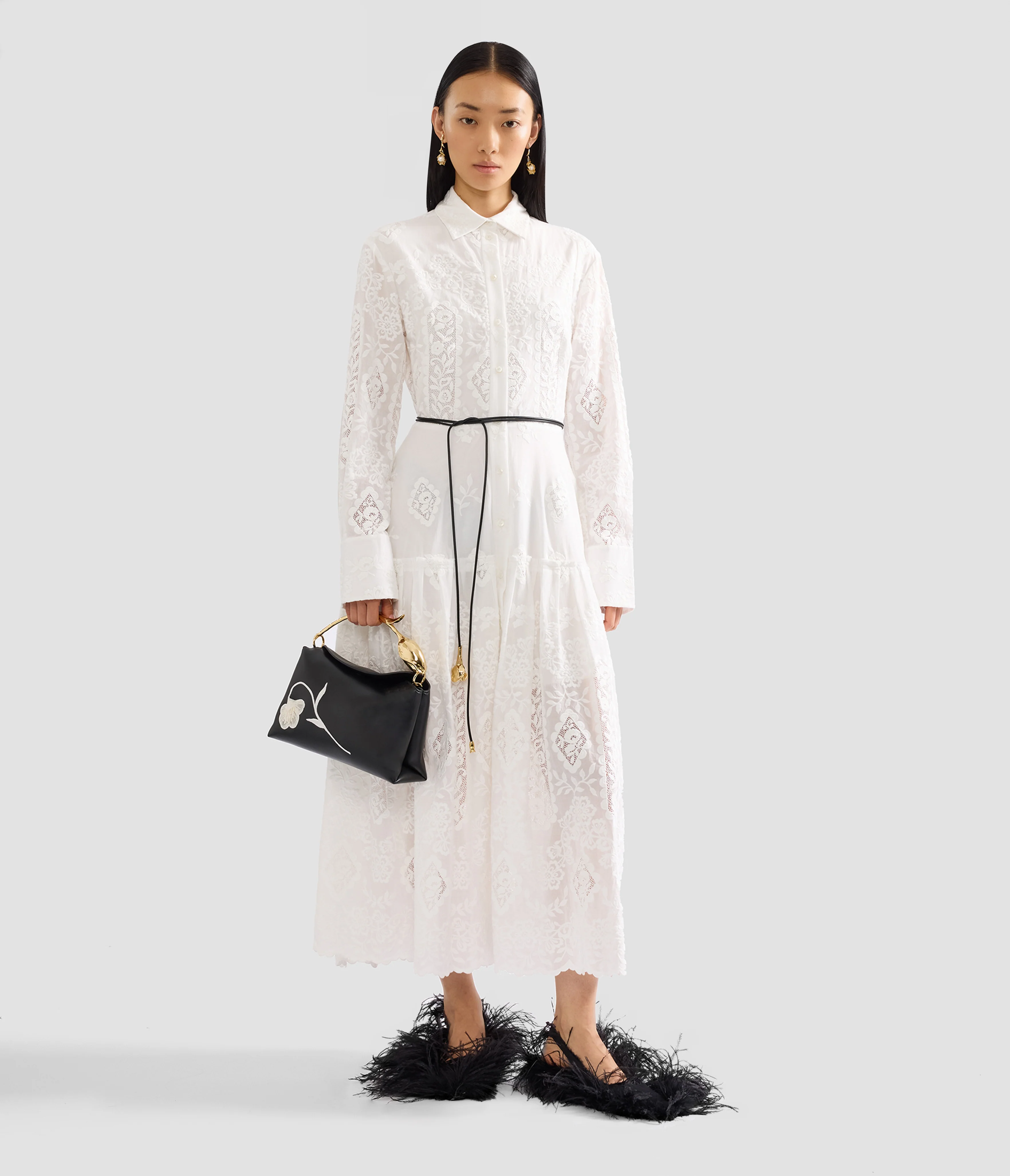 Embroidered Cotton Long Sleeve Shirt Dress - Image 2