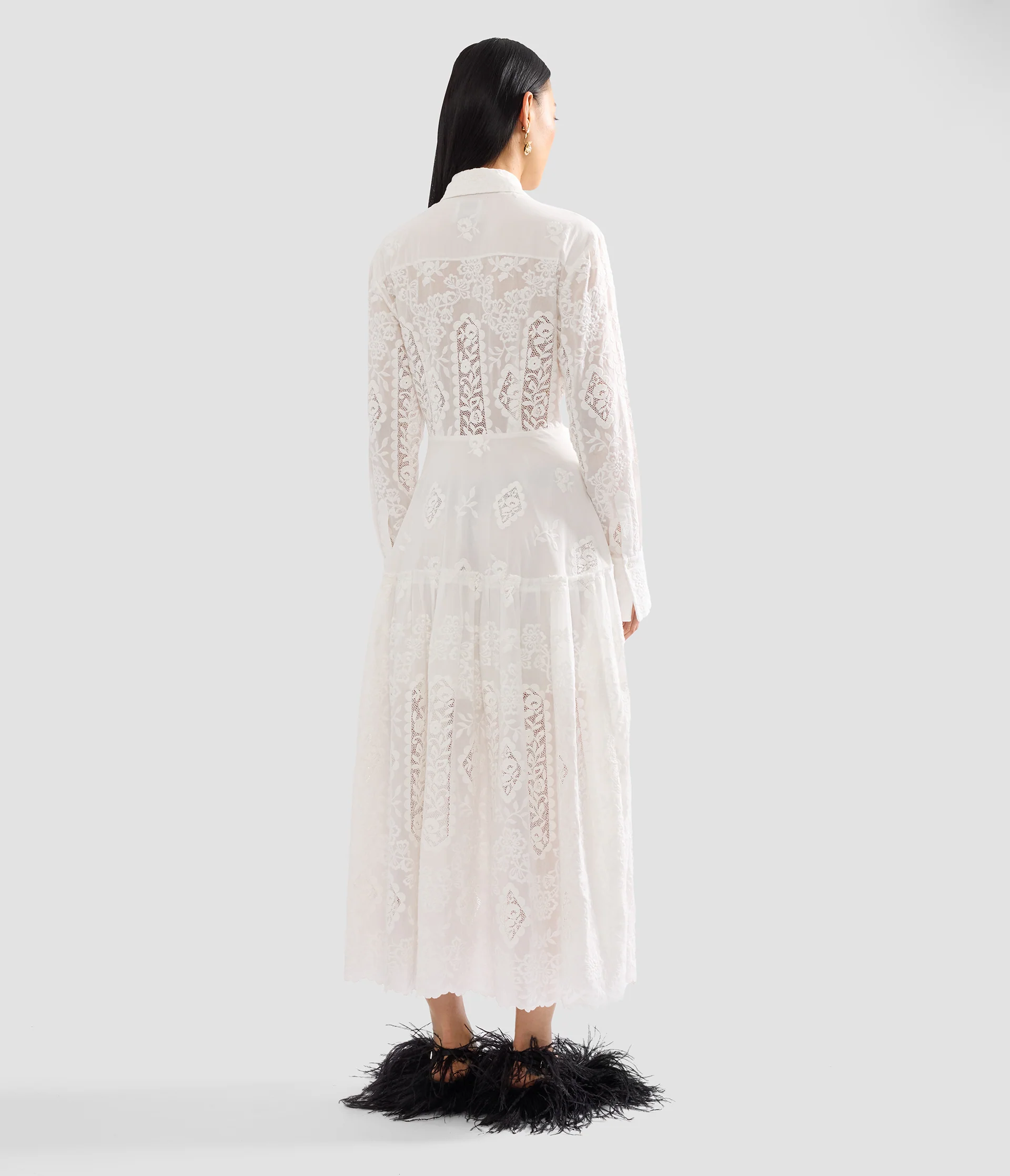 Embroidered Cotton Long Sleeve Shirt Dress - Image 3