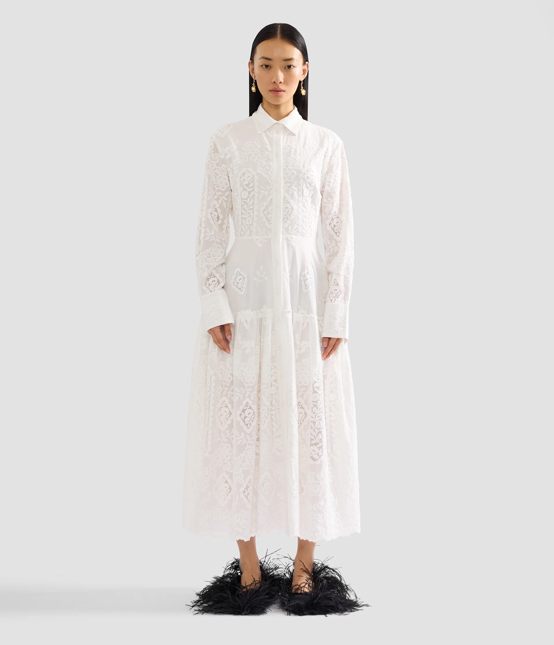 Embroidered Cotton Long Sleeve Shirt Dress - Image 4