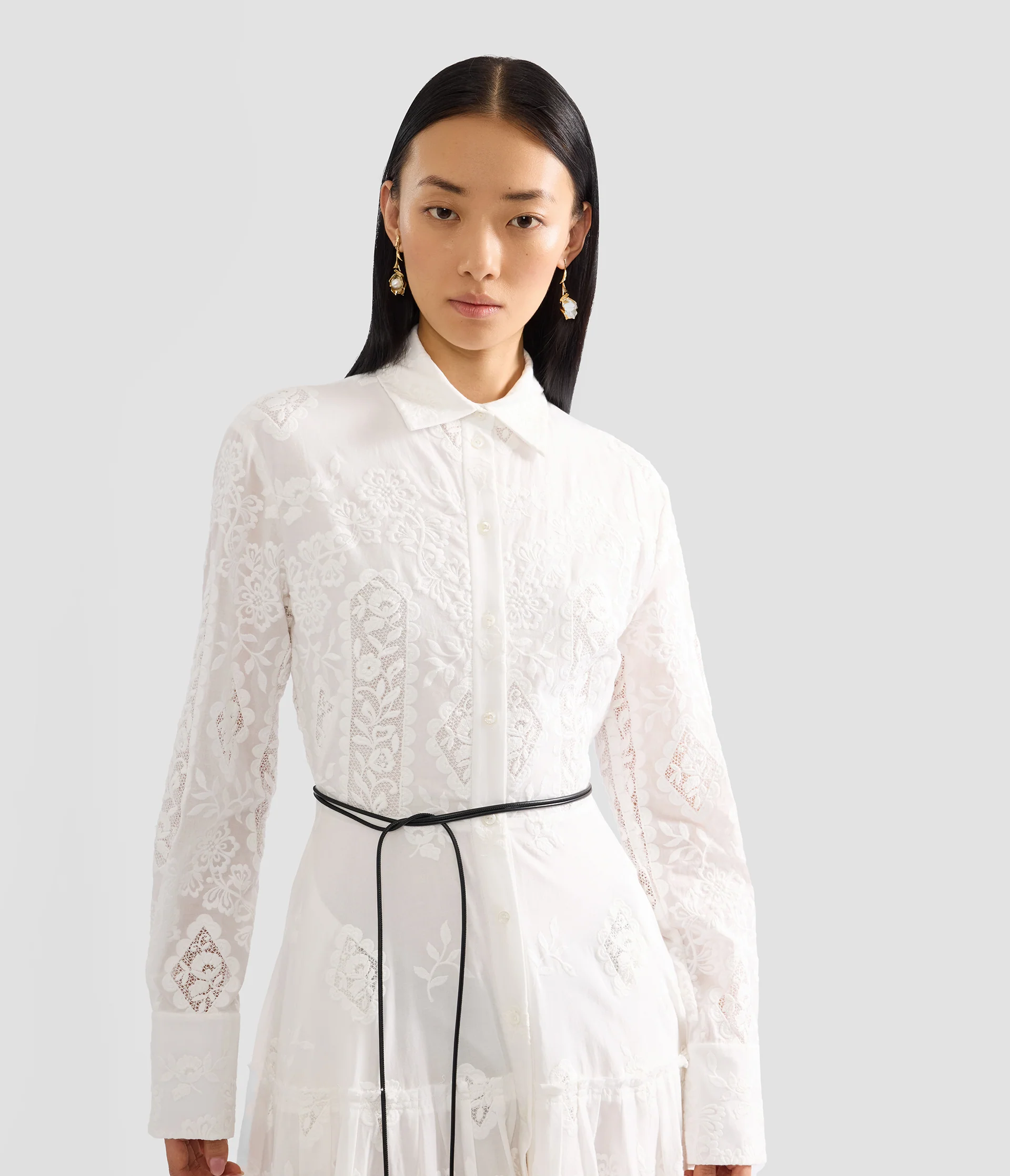 Embroidered Cotton Long Sleeve Shirt Dress - Image 5