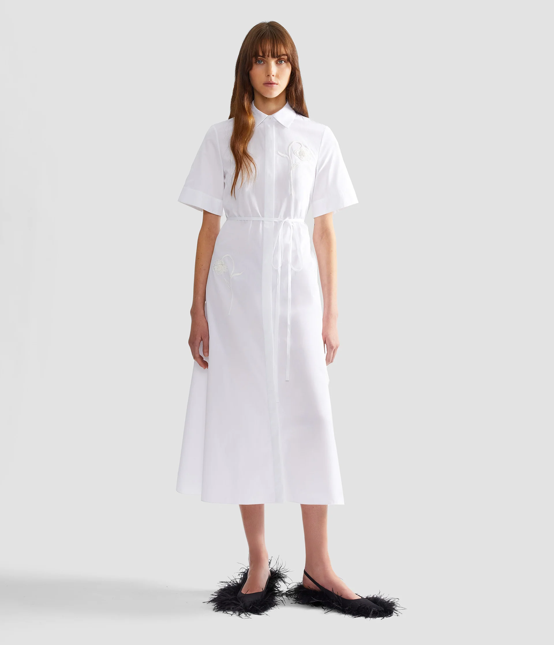 Embroidered Cotton Poplin Midi Shirt Dress - Image 2