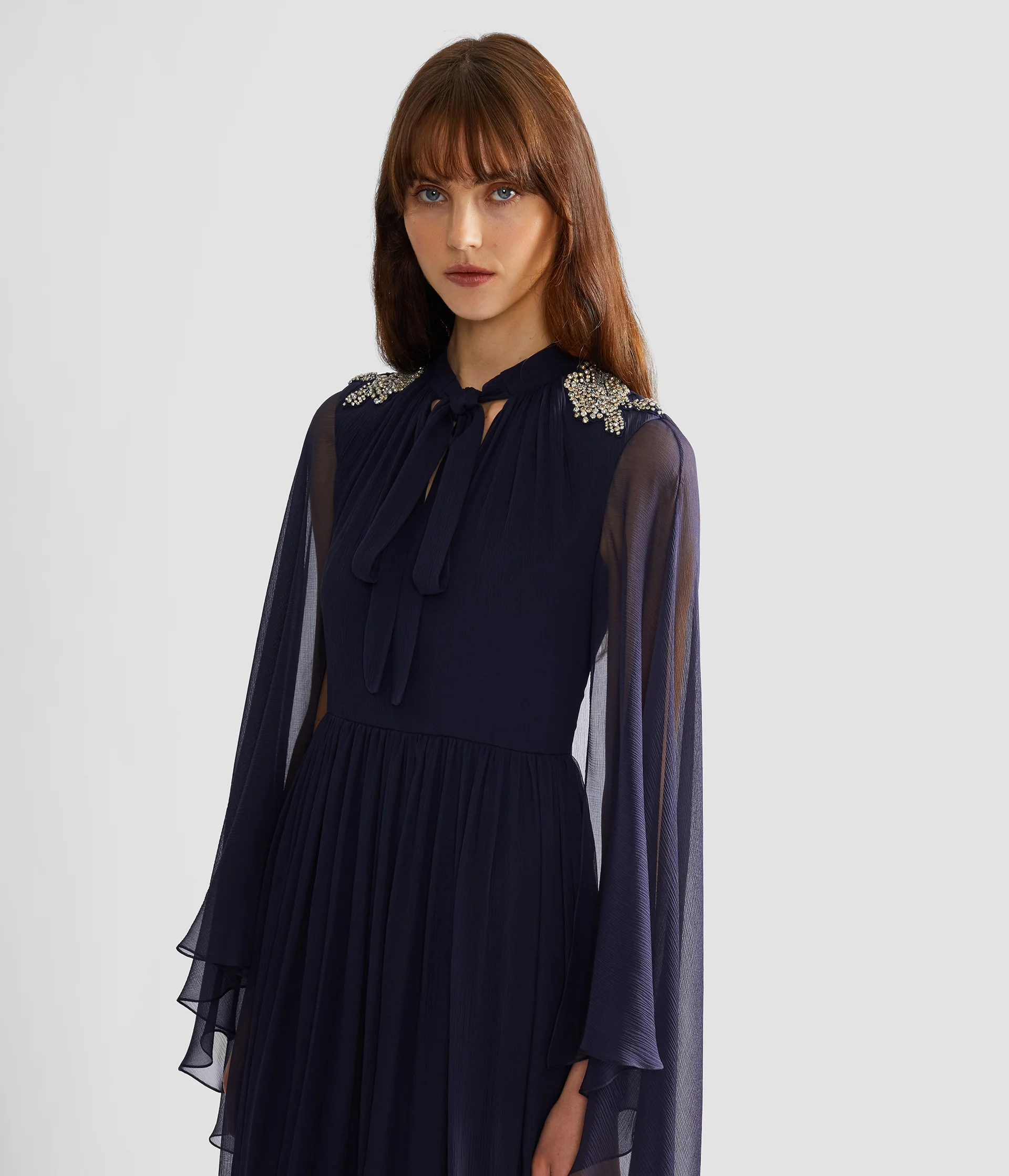Embroidered Creponne Long Sleeve Gown - Image 4