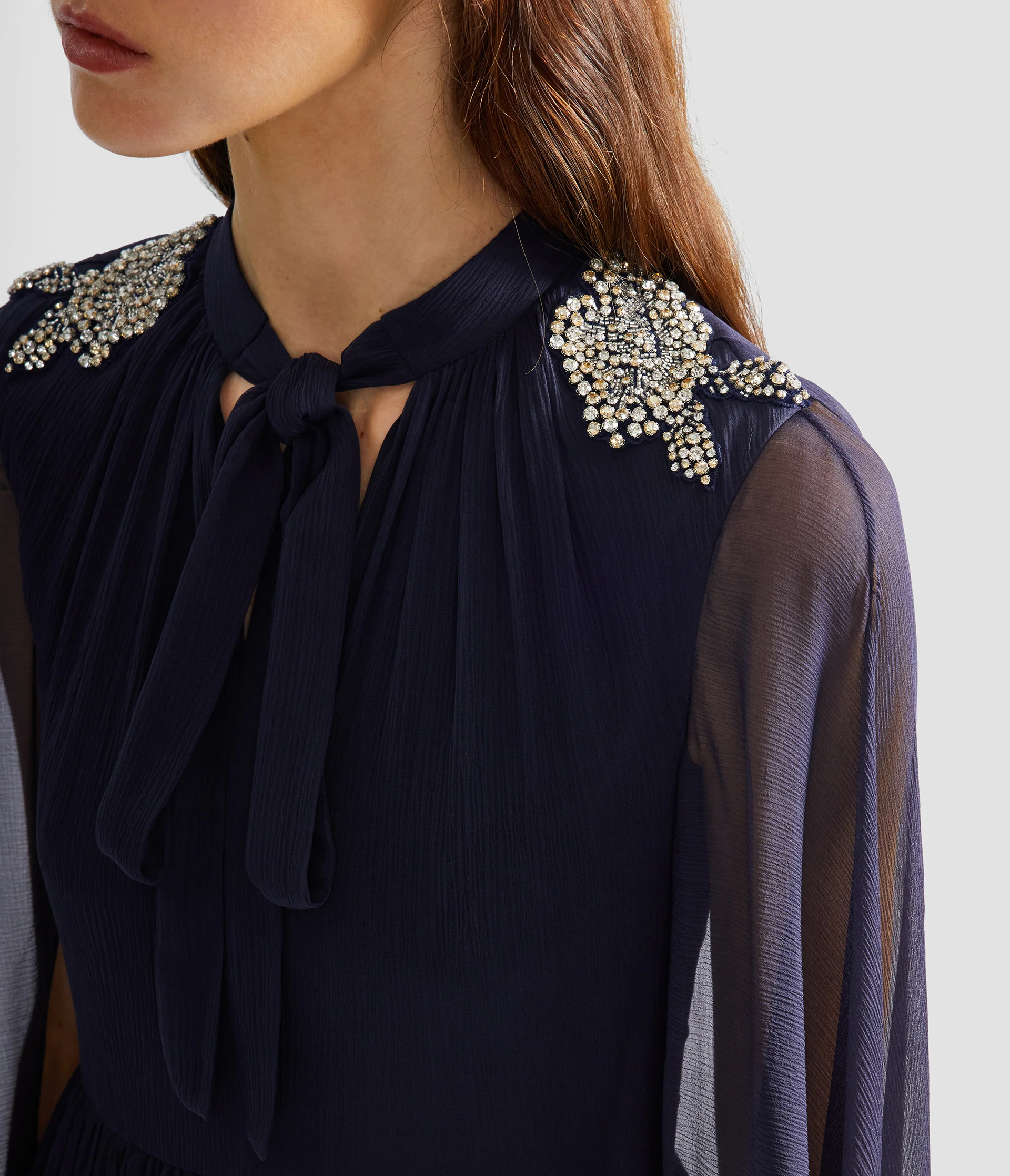 Embroidered Creponne Long Sleeve Gown - Image 5
