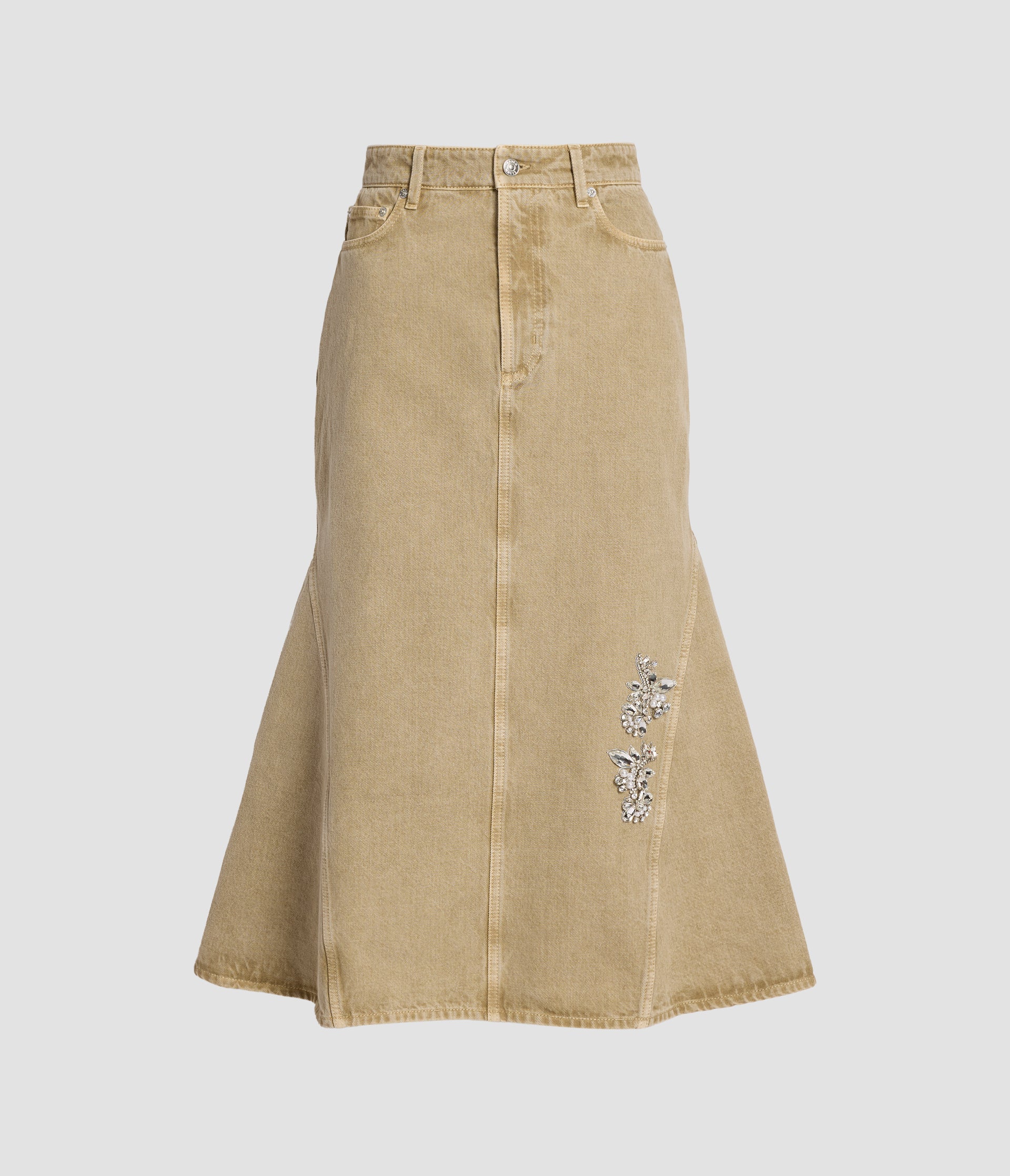 Embroidered Denim A Line Skirt