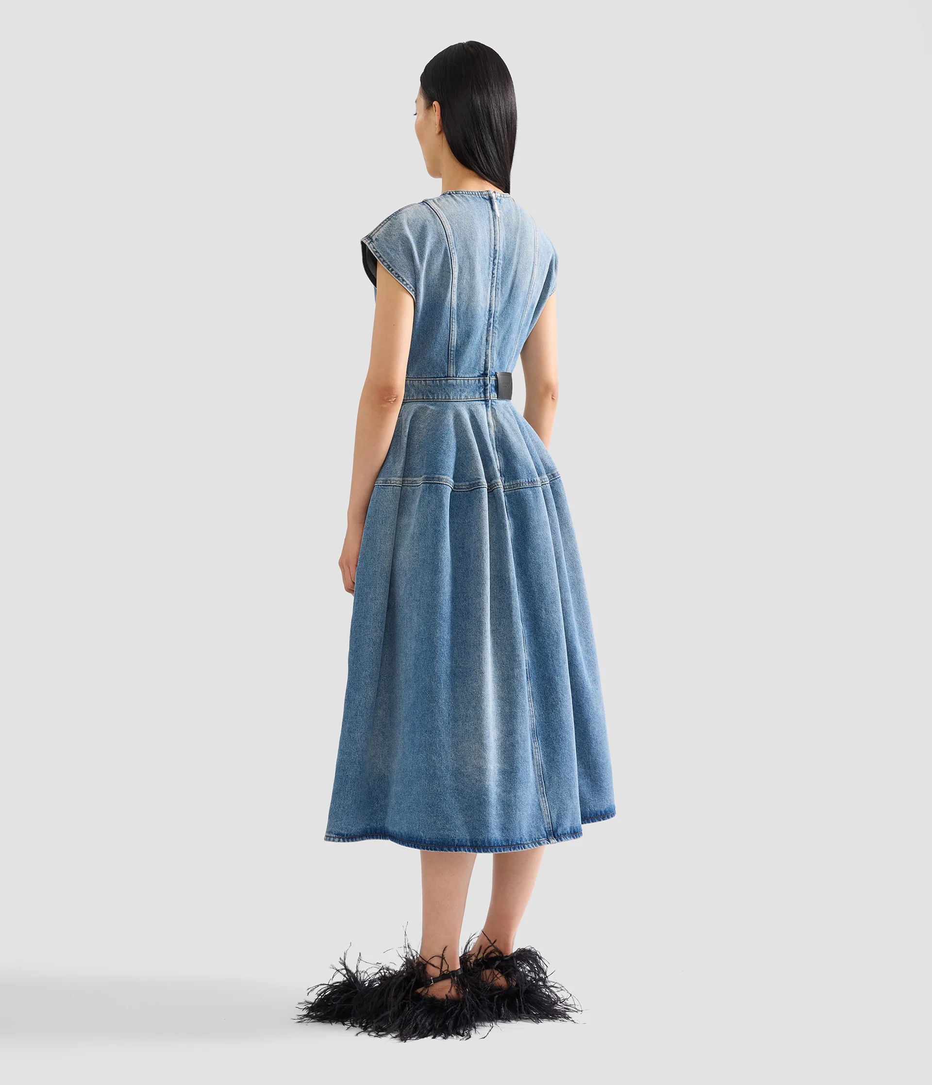 Embroidered Denim Short Sleeve Midi Dress - Image 4