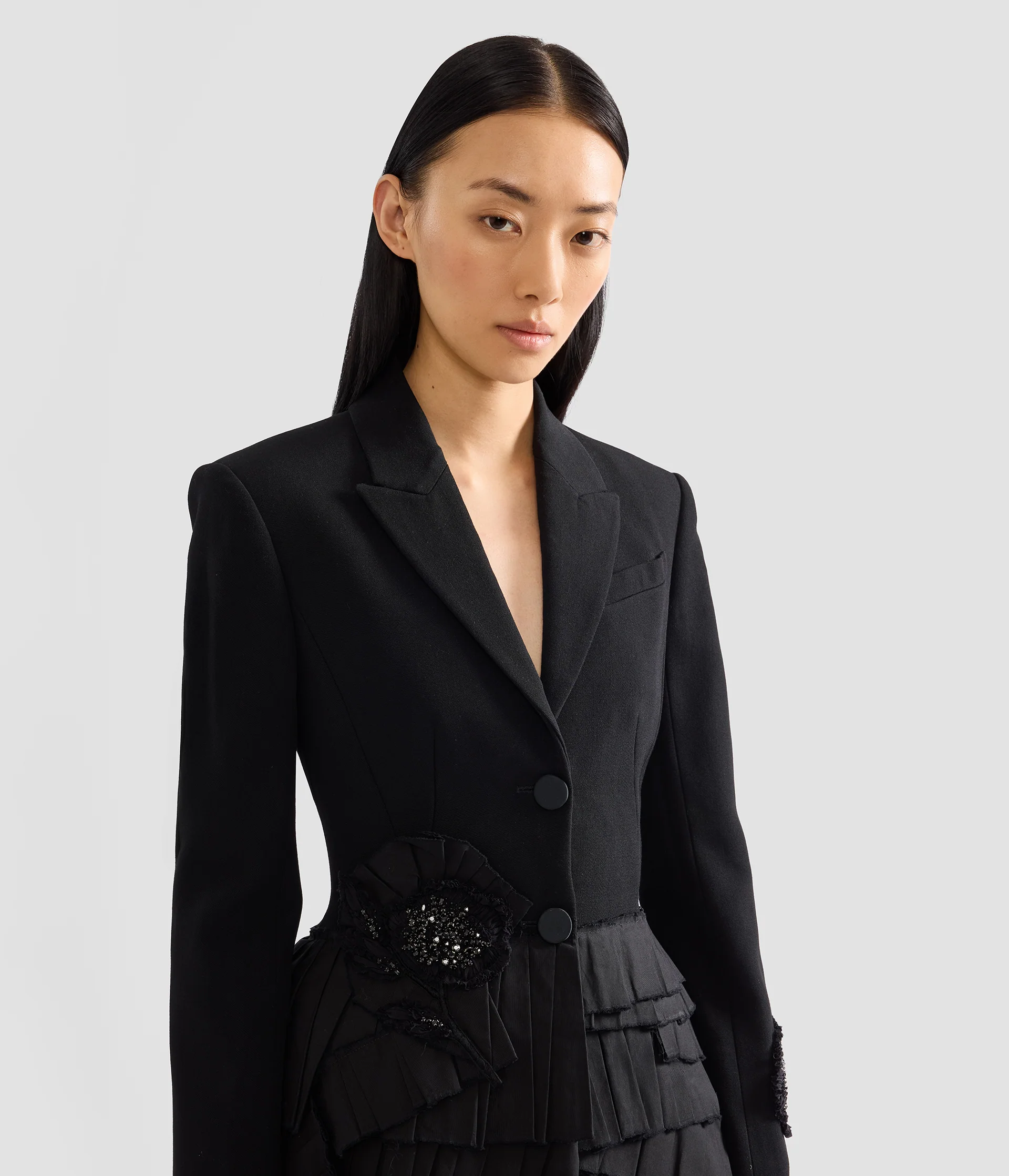 Embroidered Grain De Poudre Fitted Blazer - Image 6