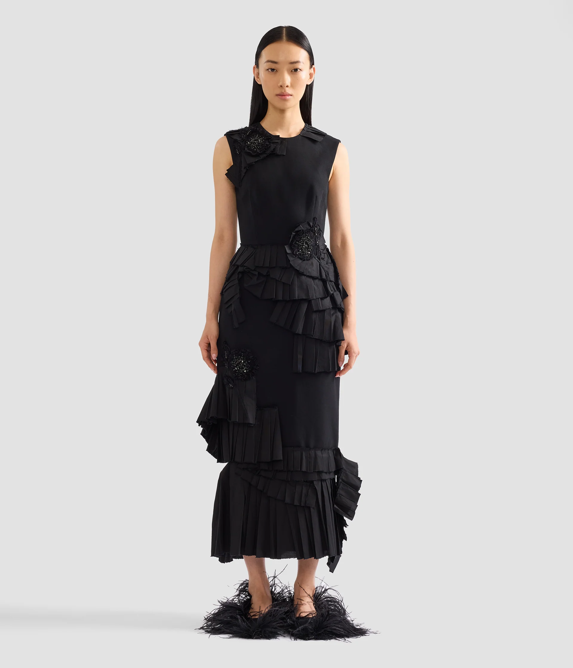 Embroidered Grain De Poudre Midi Pencil Dress - Image 4