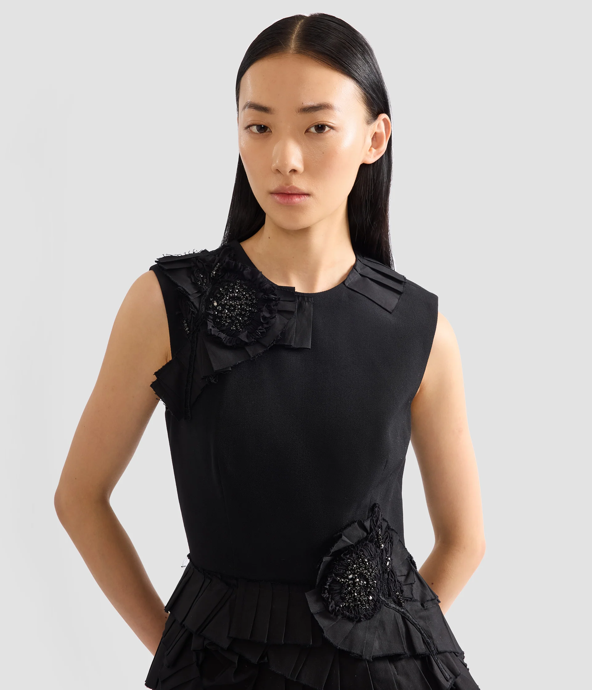 Embroidered Grain De Poudre Midi Pencil Dress - Image 5