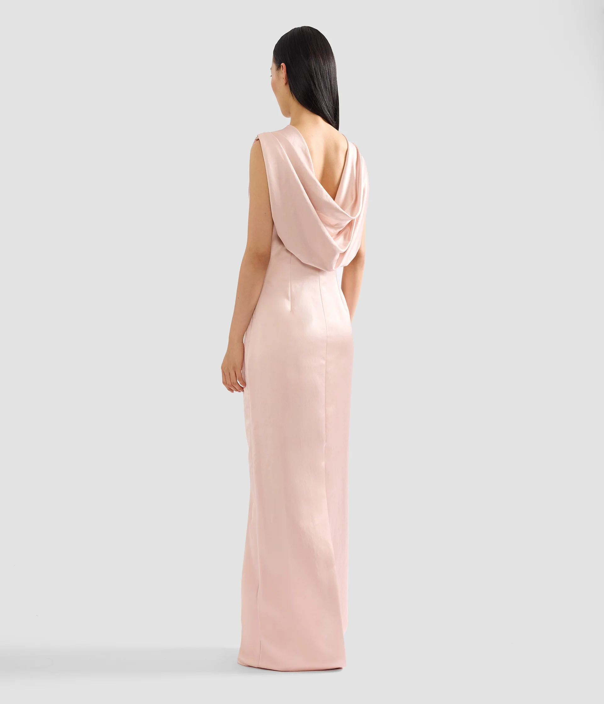 Embroidered Heavy Satin Sleeveless Draped Gown - Image 4