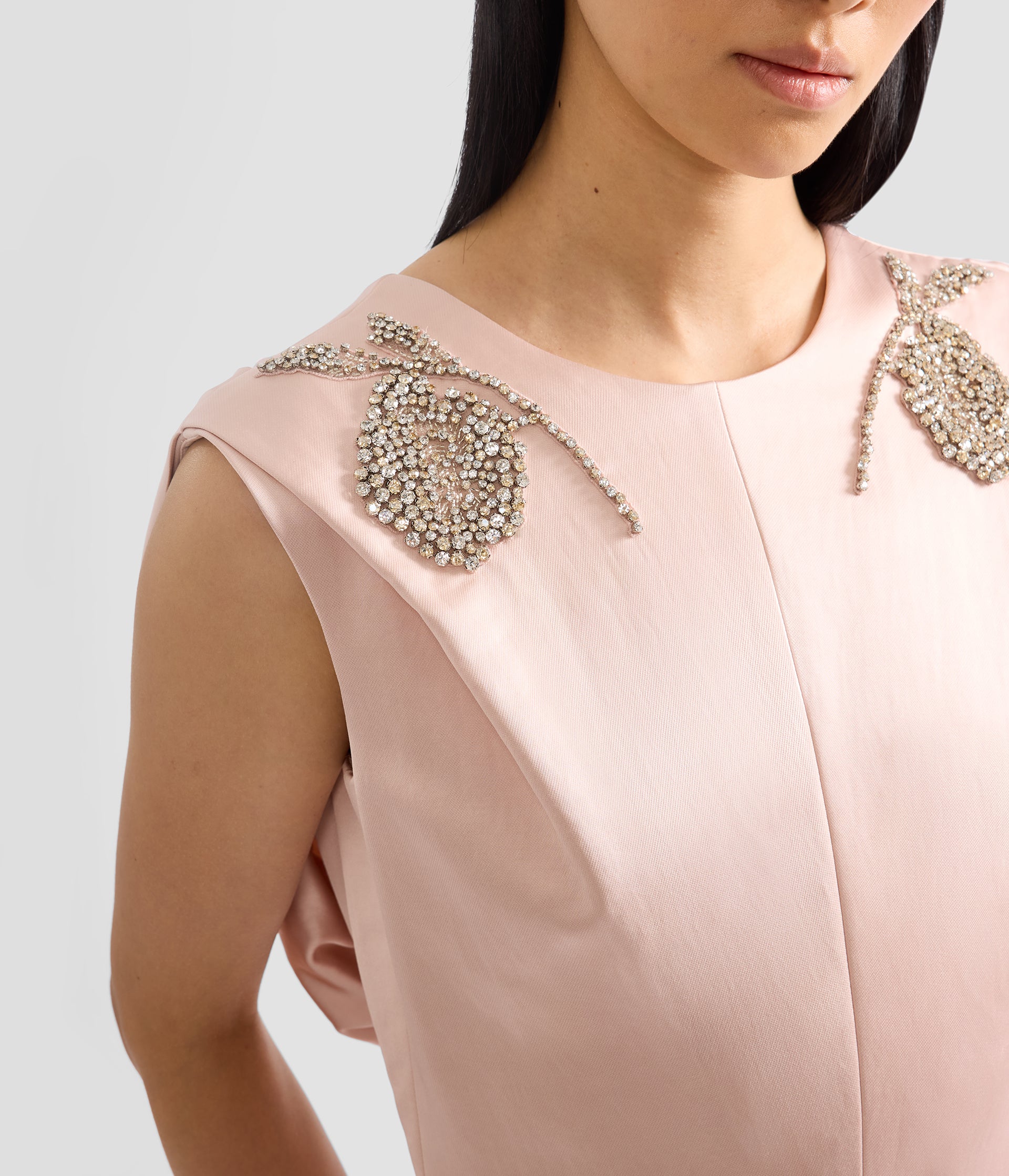 Embroidered Heavy Satin Sleeveless Draped Gown - Image 7