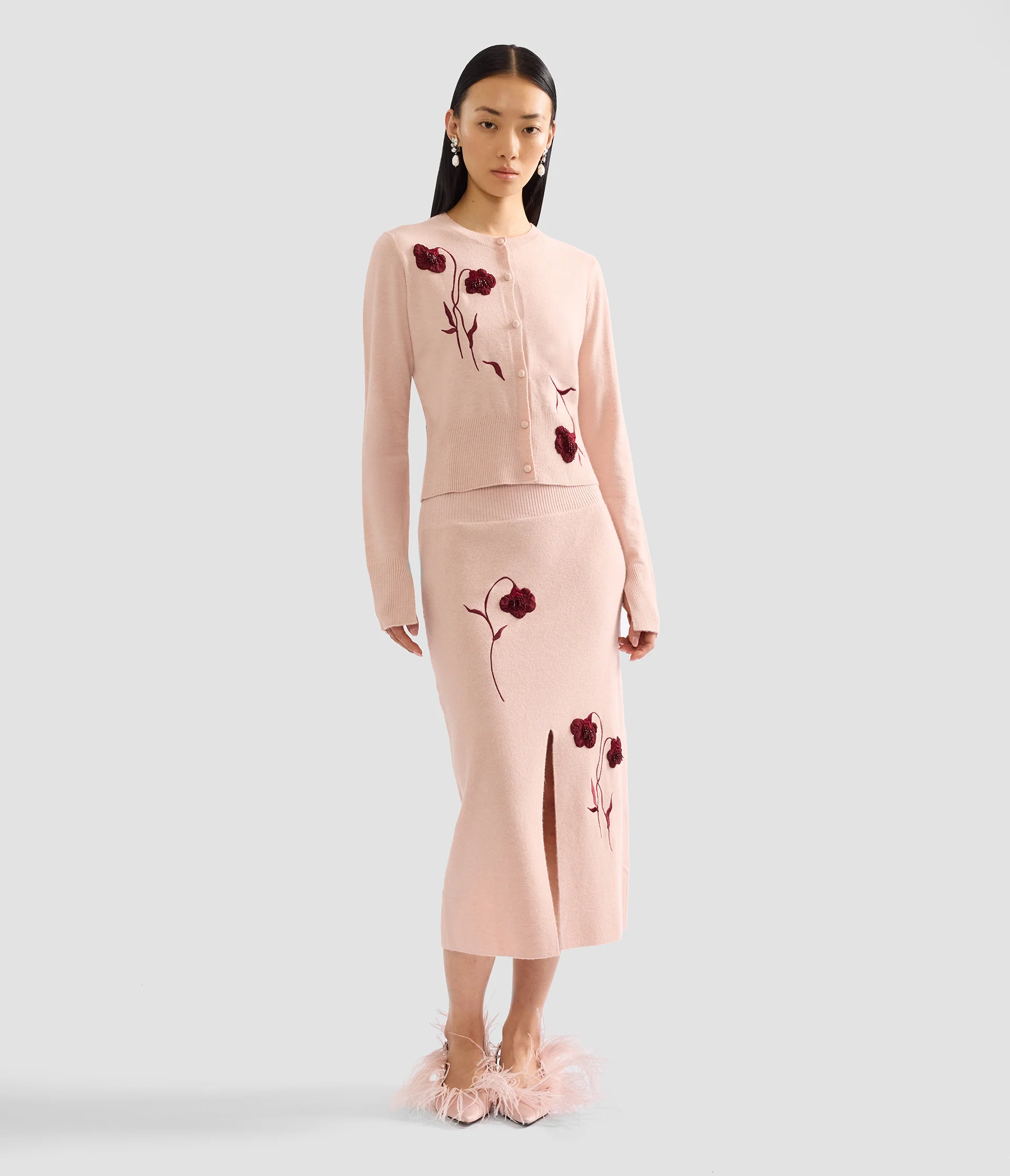 Embroidered Midi Pencil Knit Skirt - Image 2