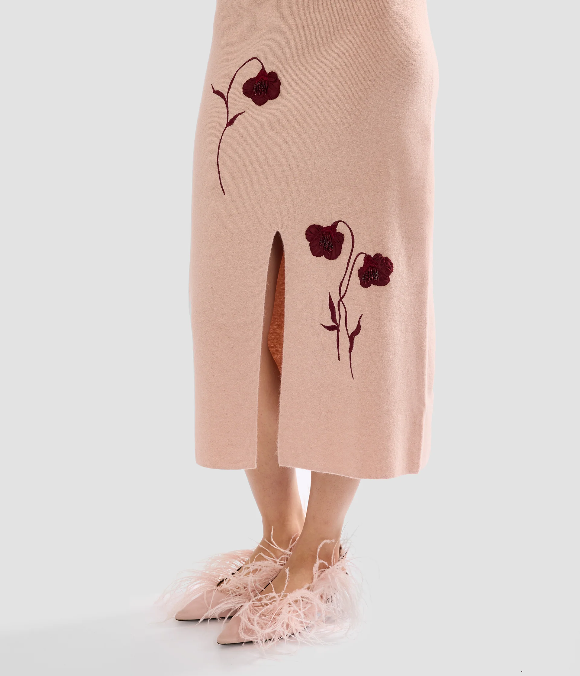 Embroidered Midi Pencil Knit Skirt - Image 4