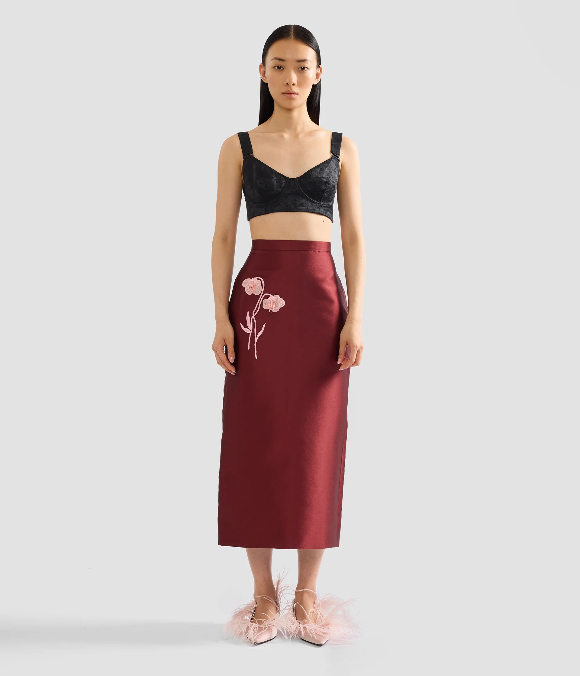 Embroidered Mikado Midi Pencil Skirt - Image 4