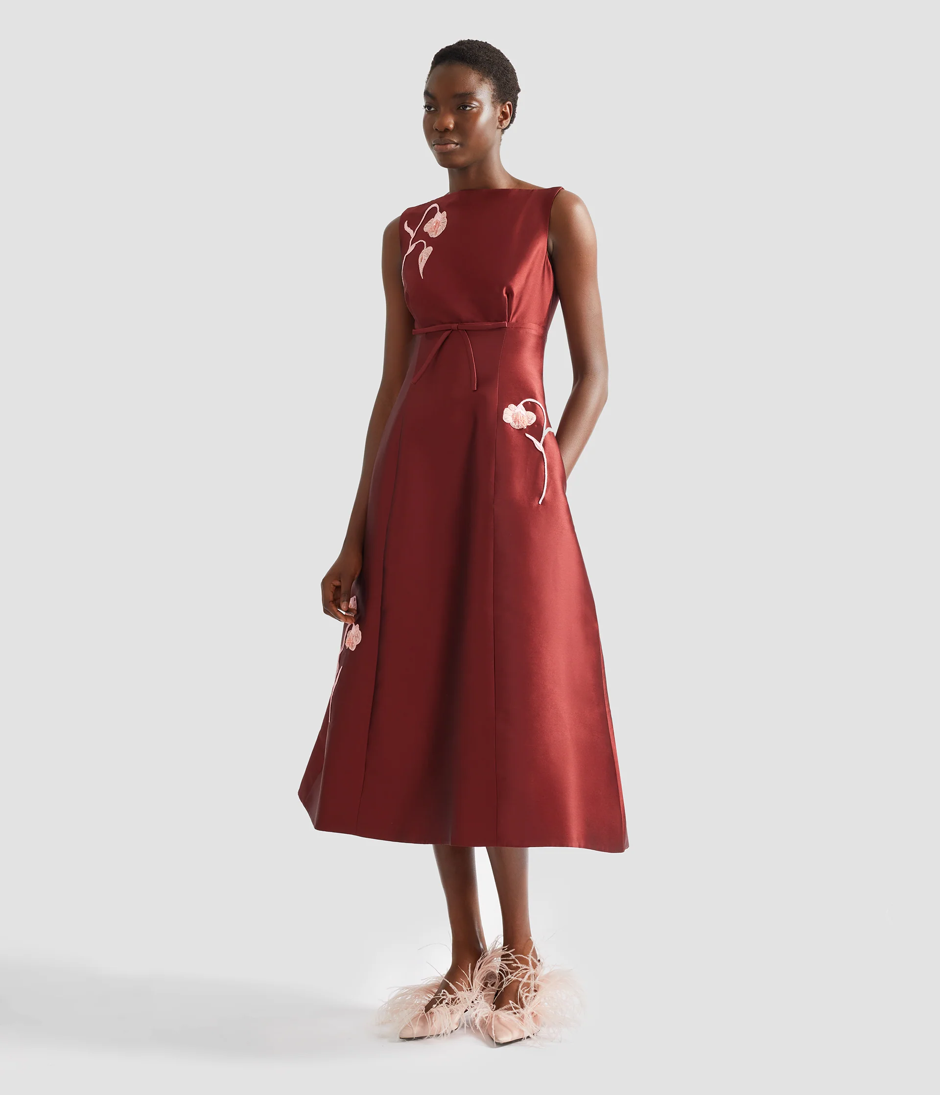 Embroidered Mikado Sleeveless Midi Dress - Image 2
