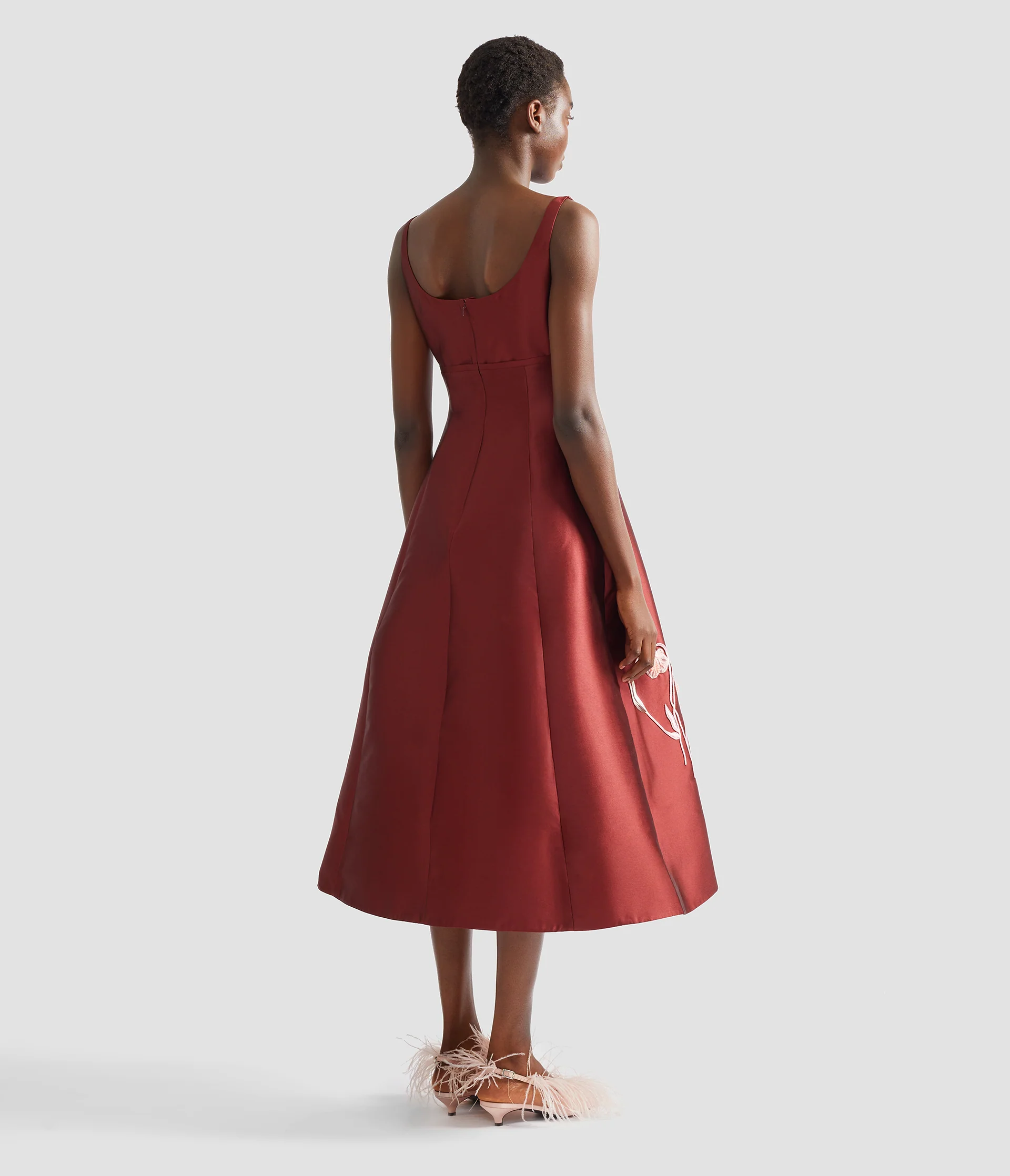 Embroidered Mikado Sleeveless Midi Dress - Image 3