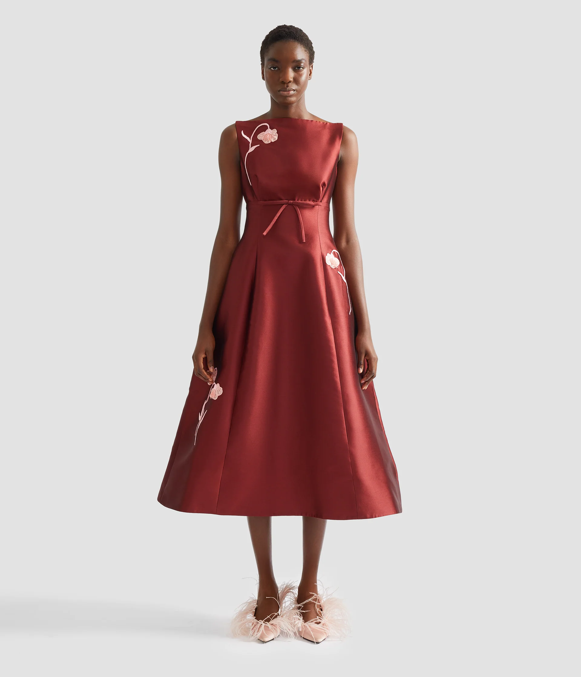 Embroidered Mikado Sleeveless Midi Dress - Image 4
