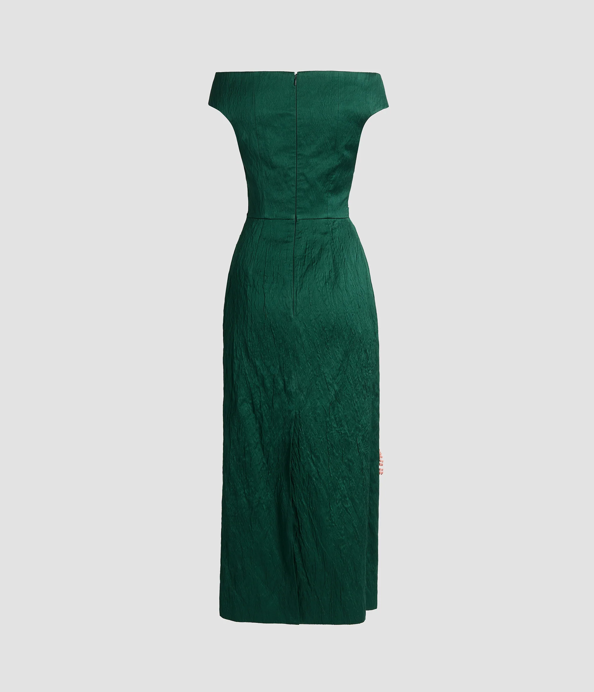 Embroidered Textured Satin Midi Pencil Dress - Image 3