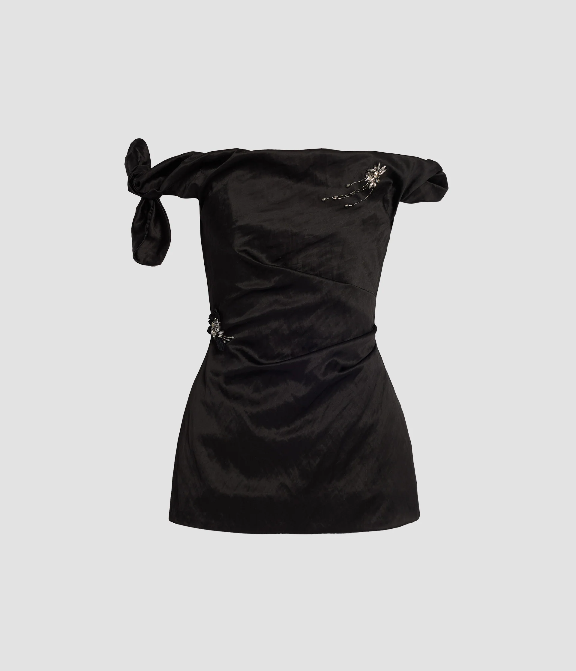 Embroidered Textured Satin Off-the-Shoulder Top