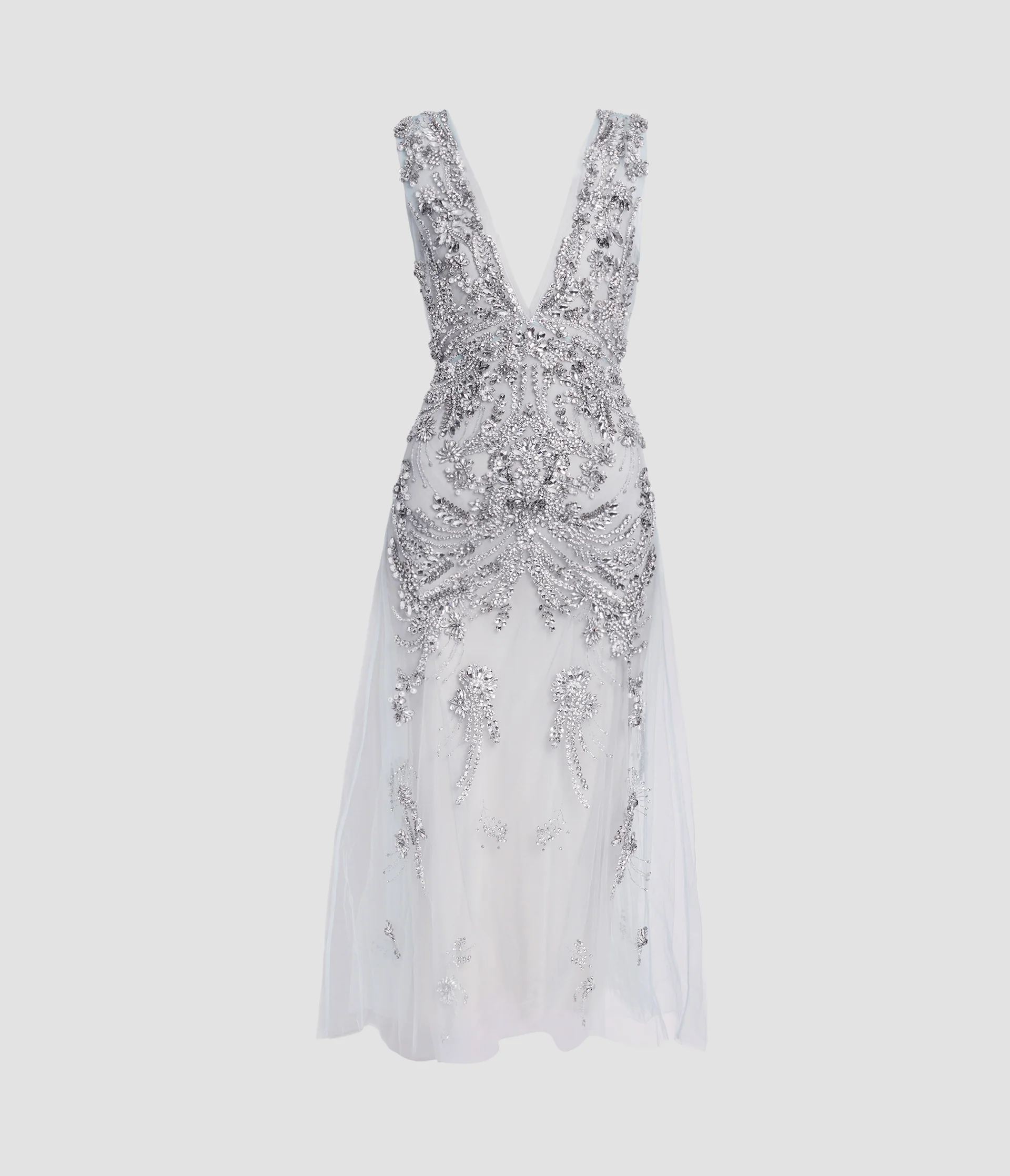 Embroidered Tulle Sleeveless Midi Dress