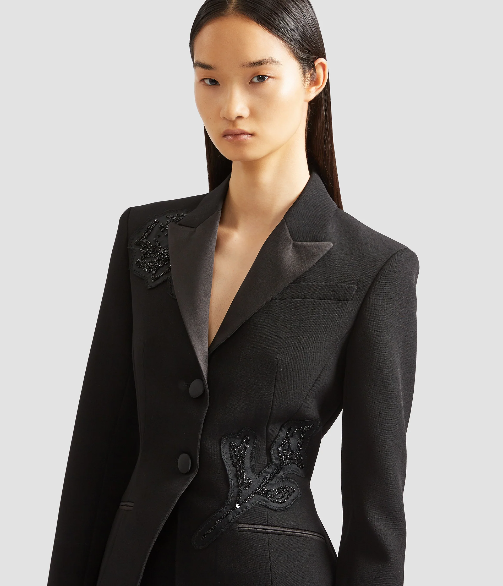 Embellished Grain De Poudre Fitted Blazer - Image 5