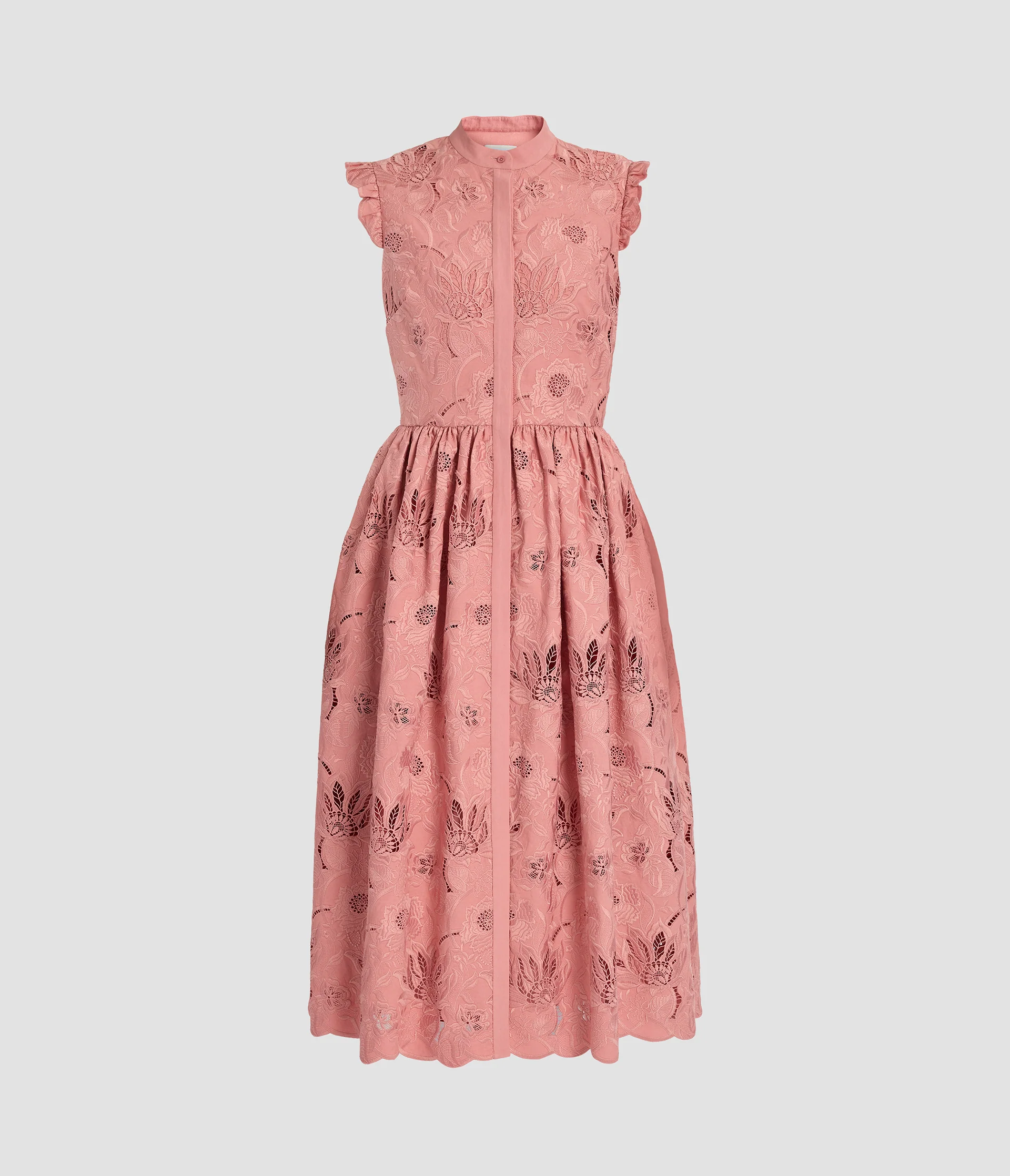 Floral Cotton Cutwork Sleeveless Midi Dress