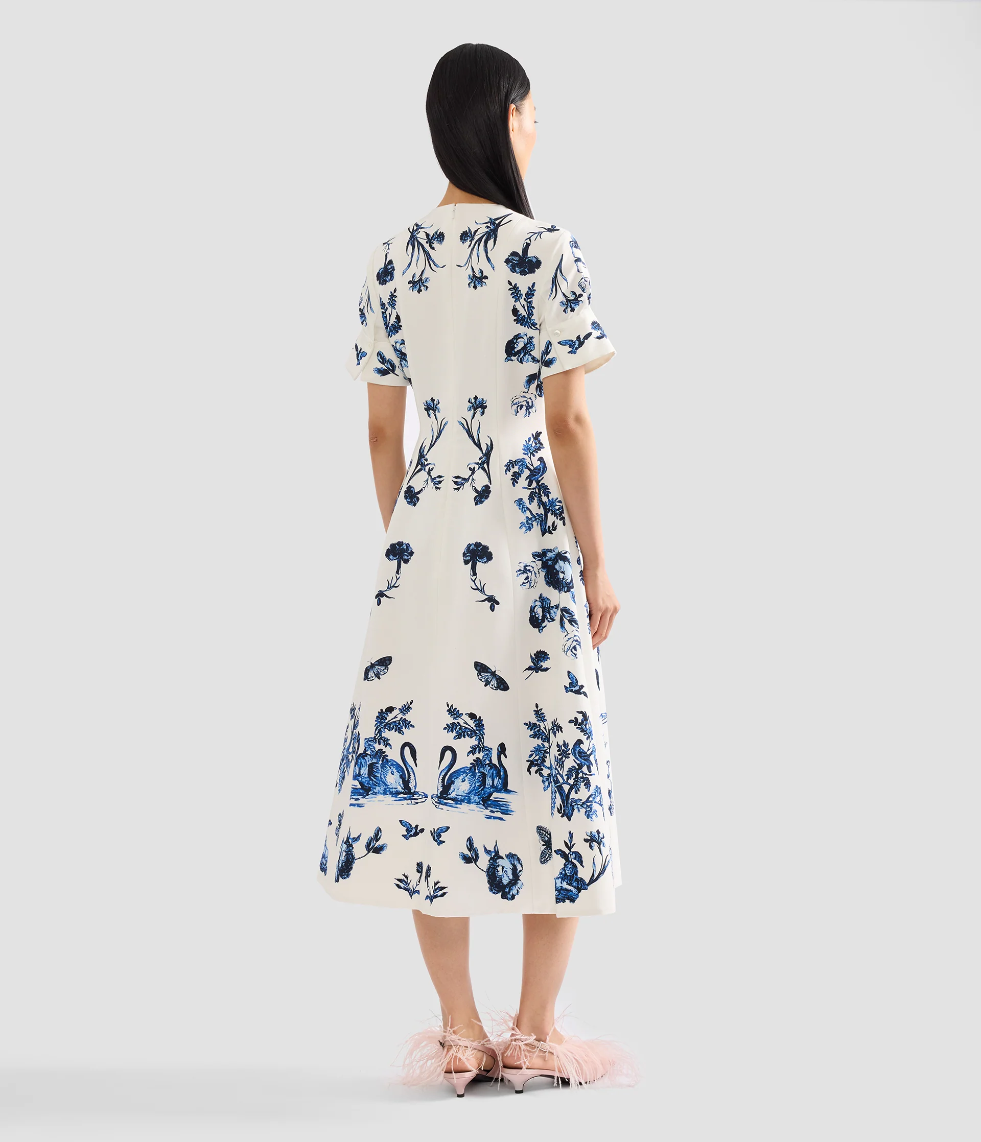 Floral Cotton Faille Short Sleeve Midi Dress - Image 3