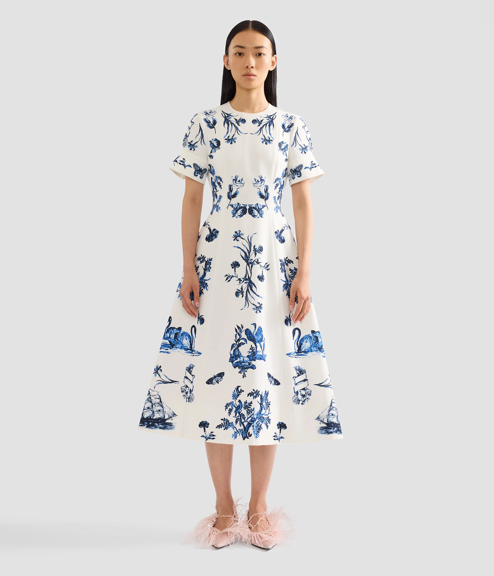 Floral Cotton Faille Short Sleeve Midi Dress - Image 5