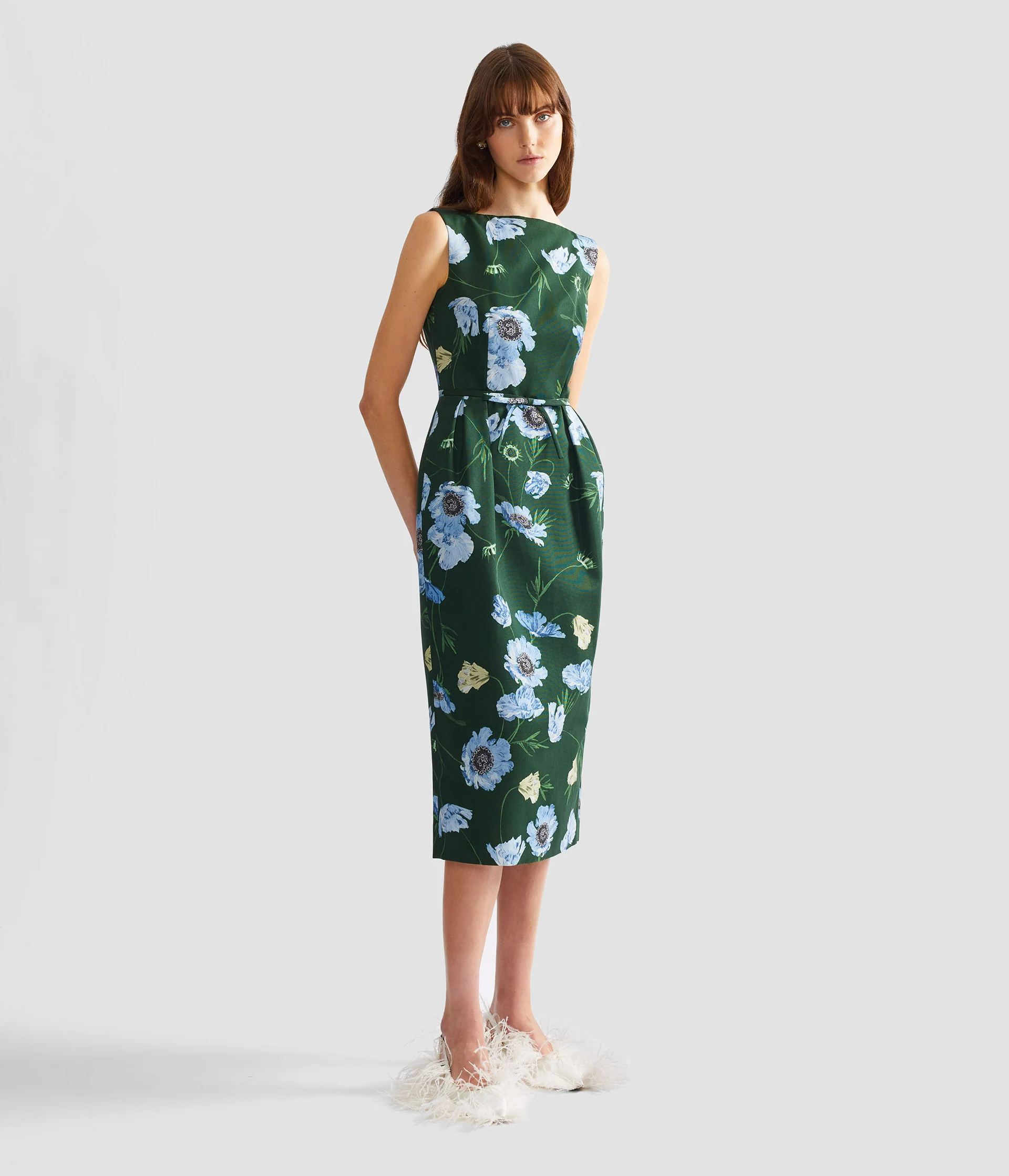 Floral Cotton Faille Sleeveless Midi Pencil Dress - Image 2