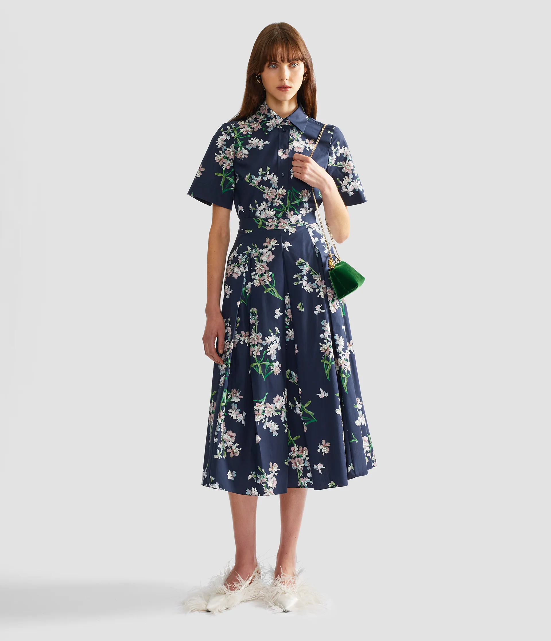 Floral Cotton Midi Pleated Skirt - Image 2