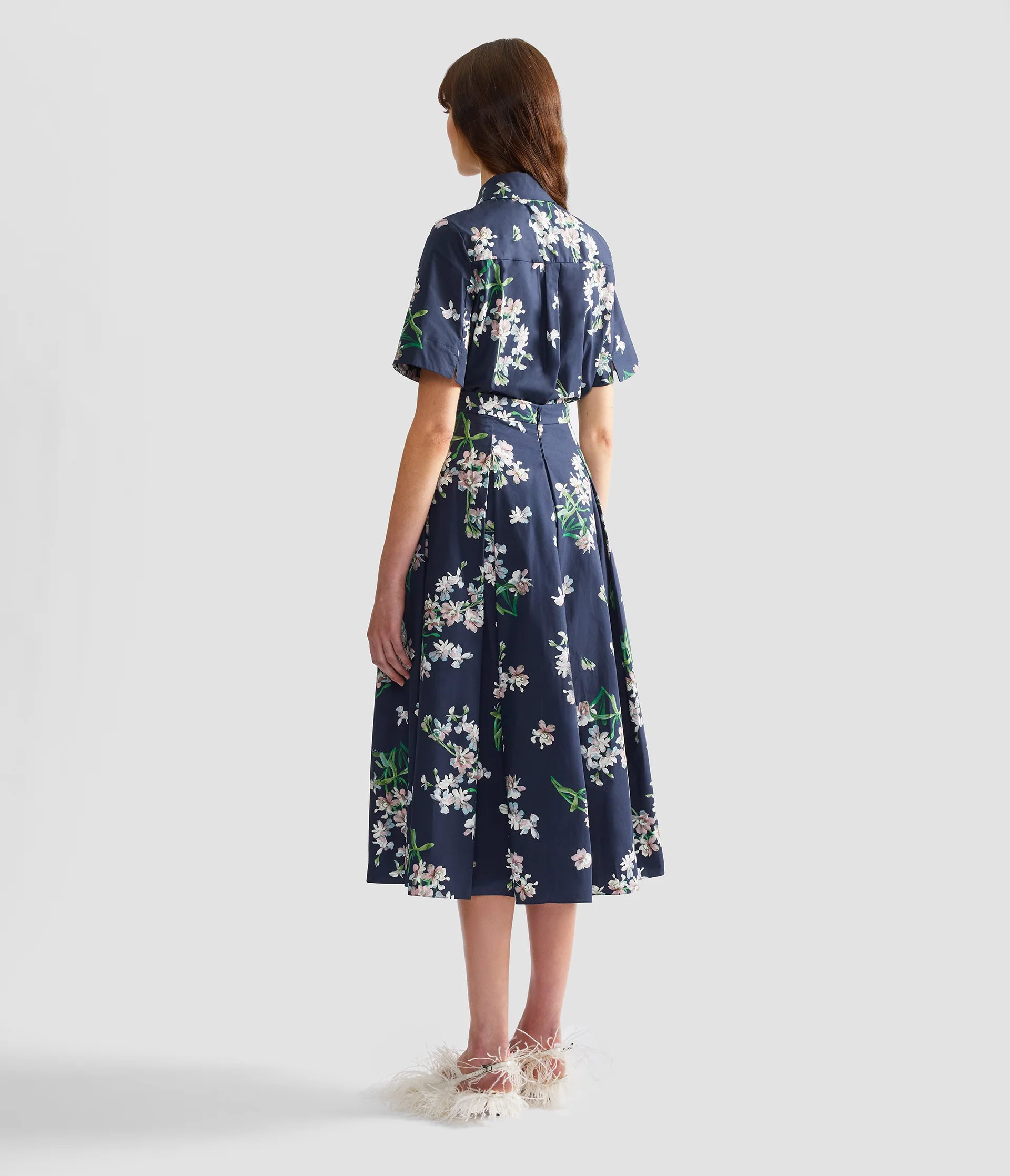 Floral Cotton Midi Pleated Skirt - Image 3